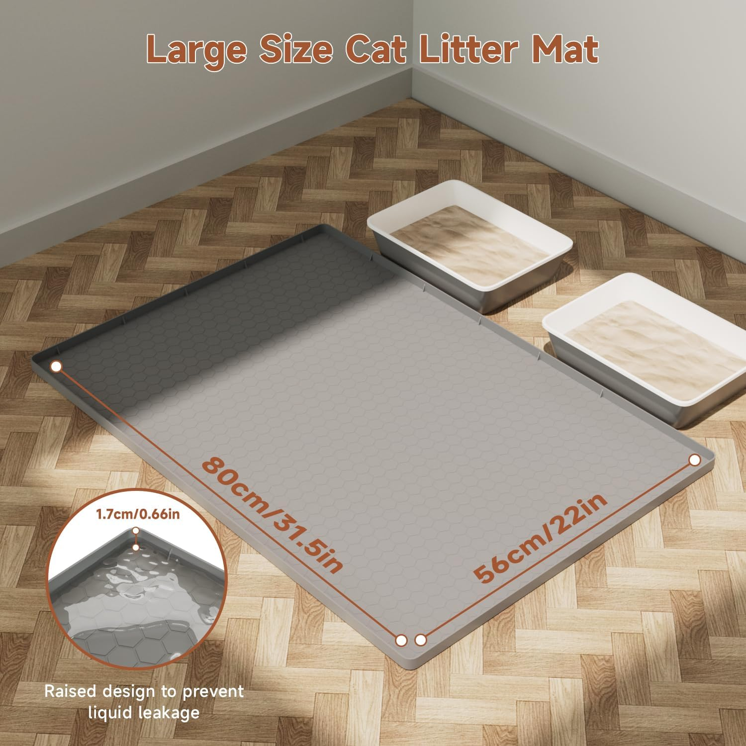 Pawinner 22"X31.5" Cat Litter Mat, Heavy-Duty Waterproof Litter Trapping Mat, Non-Slip Floor Protector for Litter Box Area, Easy to Clean for Small/Large Cats image number 2