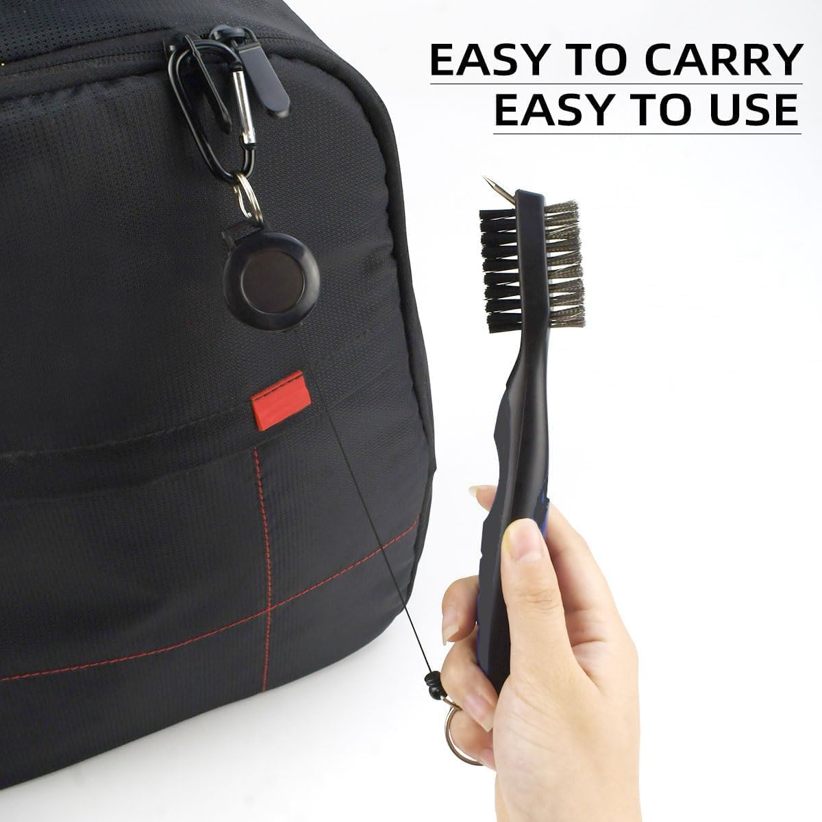Yiyuanhe Golf Club Brush with Groove Cleaner, Nylon & Steel Golf Club Brush with Cleaning Spikes, Retractable Cord and Carabiner，Anti-Skid Handle Grip Golf Club Cleaning Tool image number 2