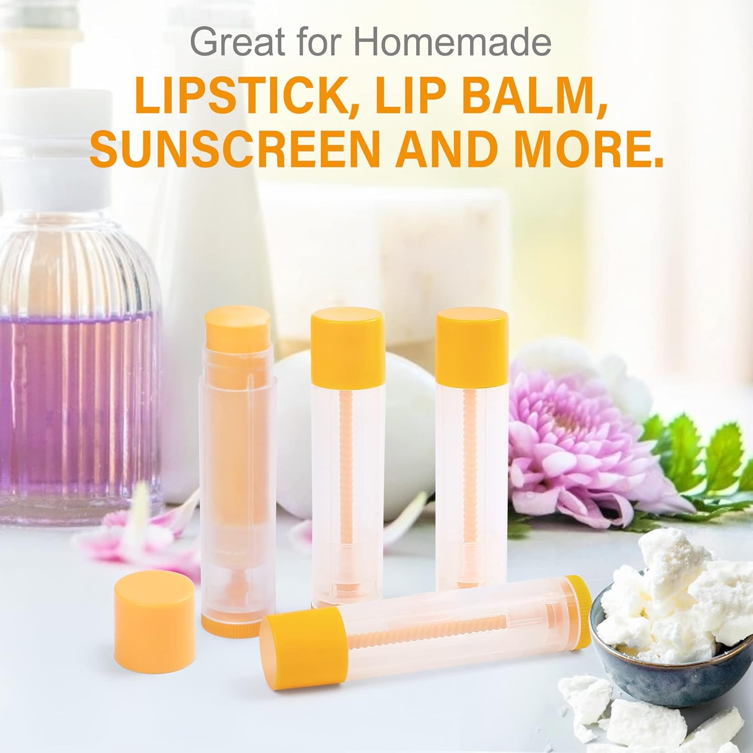 Lotfancy Lip Balm Tubes Empty, 60PCS 5.5Ml (3/16 Oz), Clear Lip Balm Container Tubes with Yellow Caps, BPA Free & Leak Free, Refillable - Purple image number 2