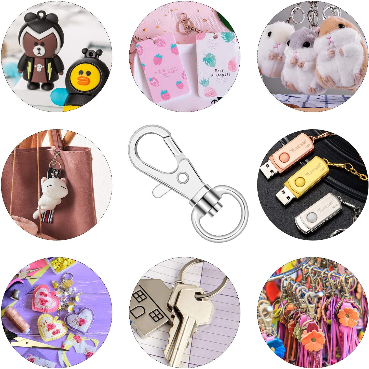 Hysagtek Swivel Snap Hooks (100 Pcs), Silver, Lobster Claw Clasp, Lanyard Clips, Key Rings for Crafts, Jewelry Making Findings image number 3