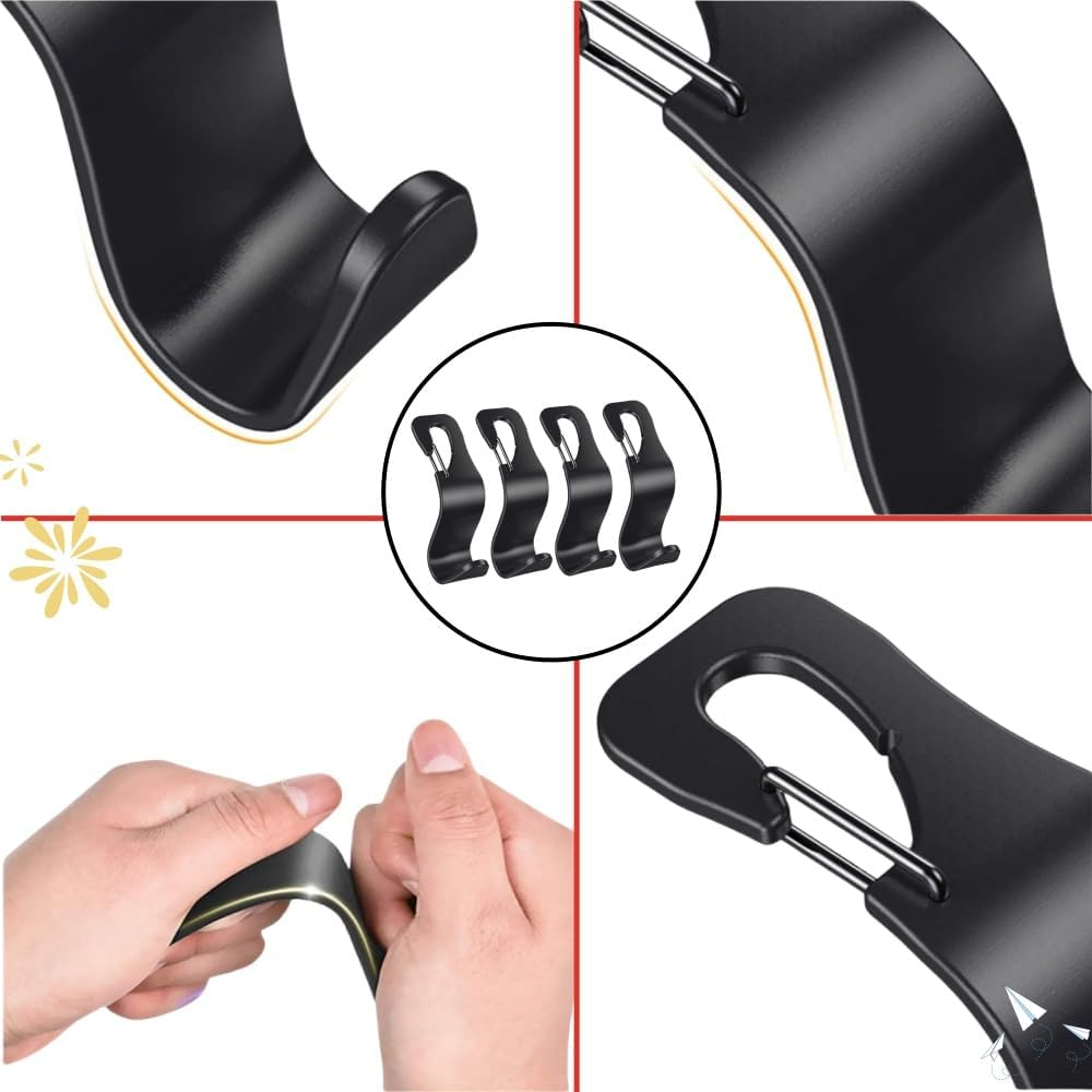 4 Pack Car Seat Hooks, Headrest Hooks for Purses Groceries Bags with Metal Lock(Black) image number 4