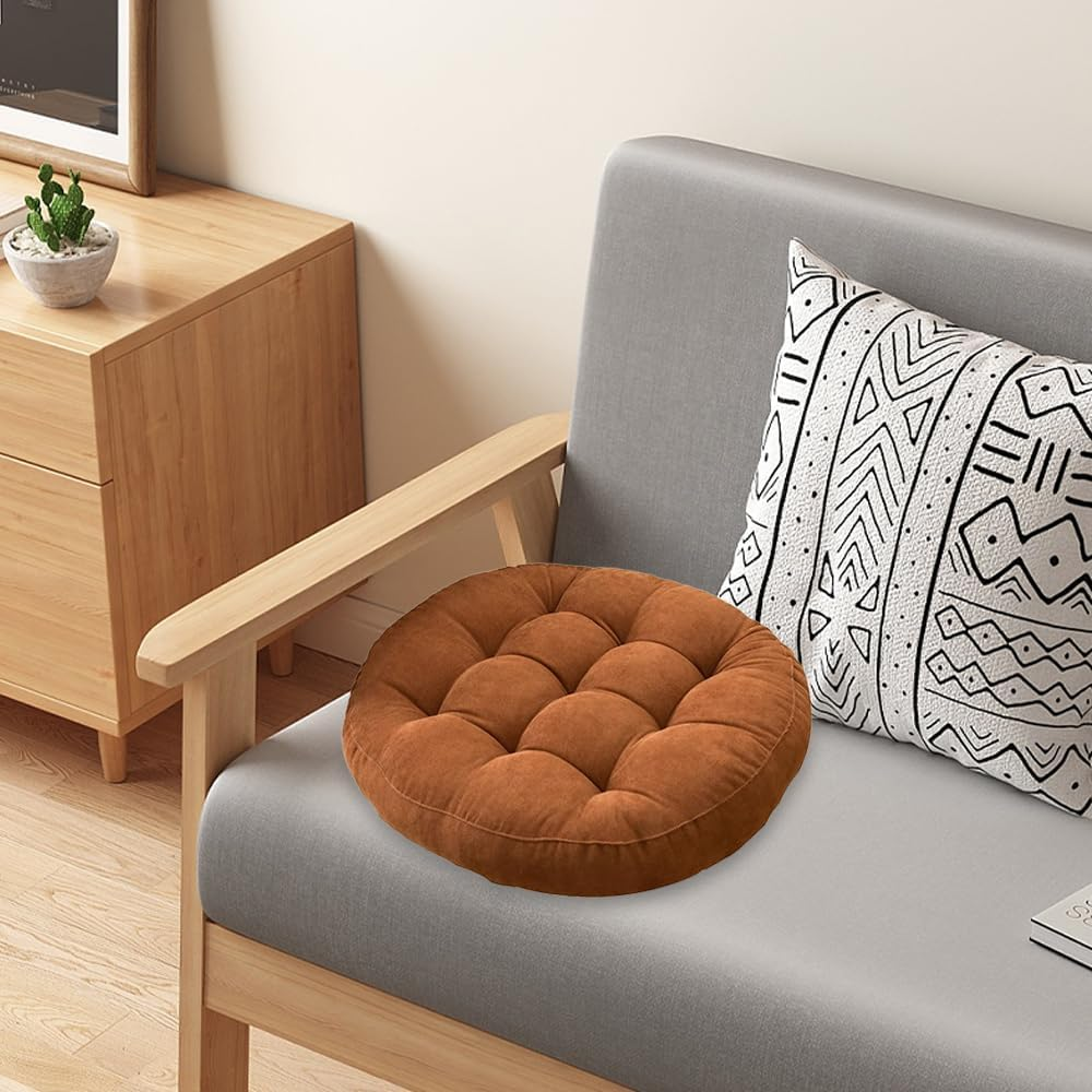 2 Pack Floor Pillow, round Seat Cushion, Floor Cushion Seating with Adults Kids, Tufted Corduroy Floor Cushions for Living Room Tatami,For Home,Bedroom (Coffee) - Coffee image number 3