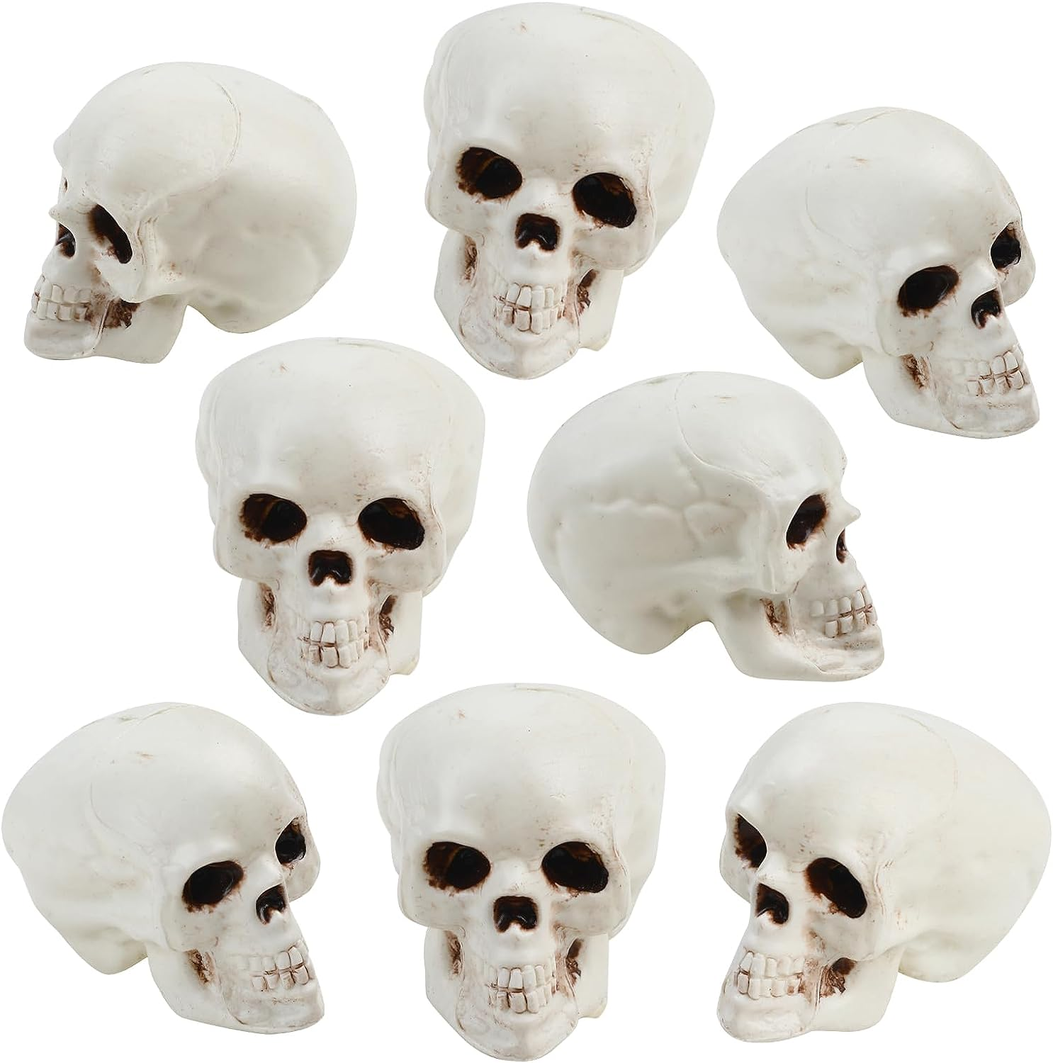 KIMOBER 100PCS Mini Skulls Heads Miniature Figurines,Small Plastic Realistic Halloween Skeleton Skulls Head Prank Props for Party Bar Home Table Decorations