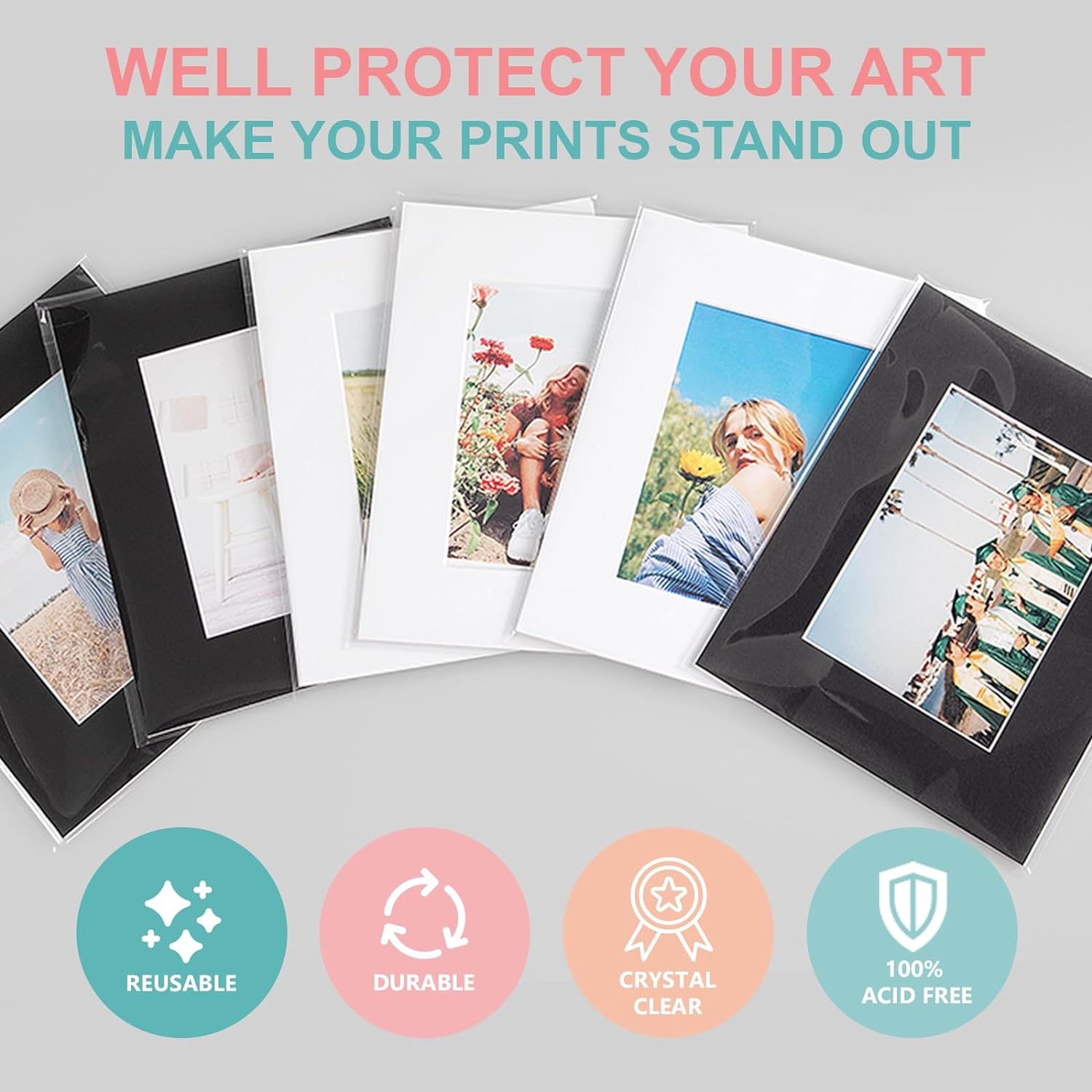 Acid-Free Picture Sleeves, 100Pack Crystal Clear Storage Bags for 12X12 Art Prints, Pictures, Photos, Frame Mats (Bag Size: 12 3/8" X 12 3/8") image number 5