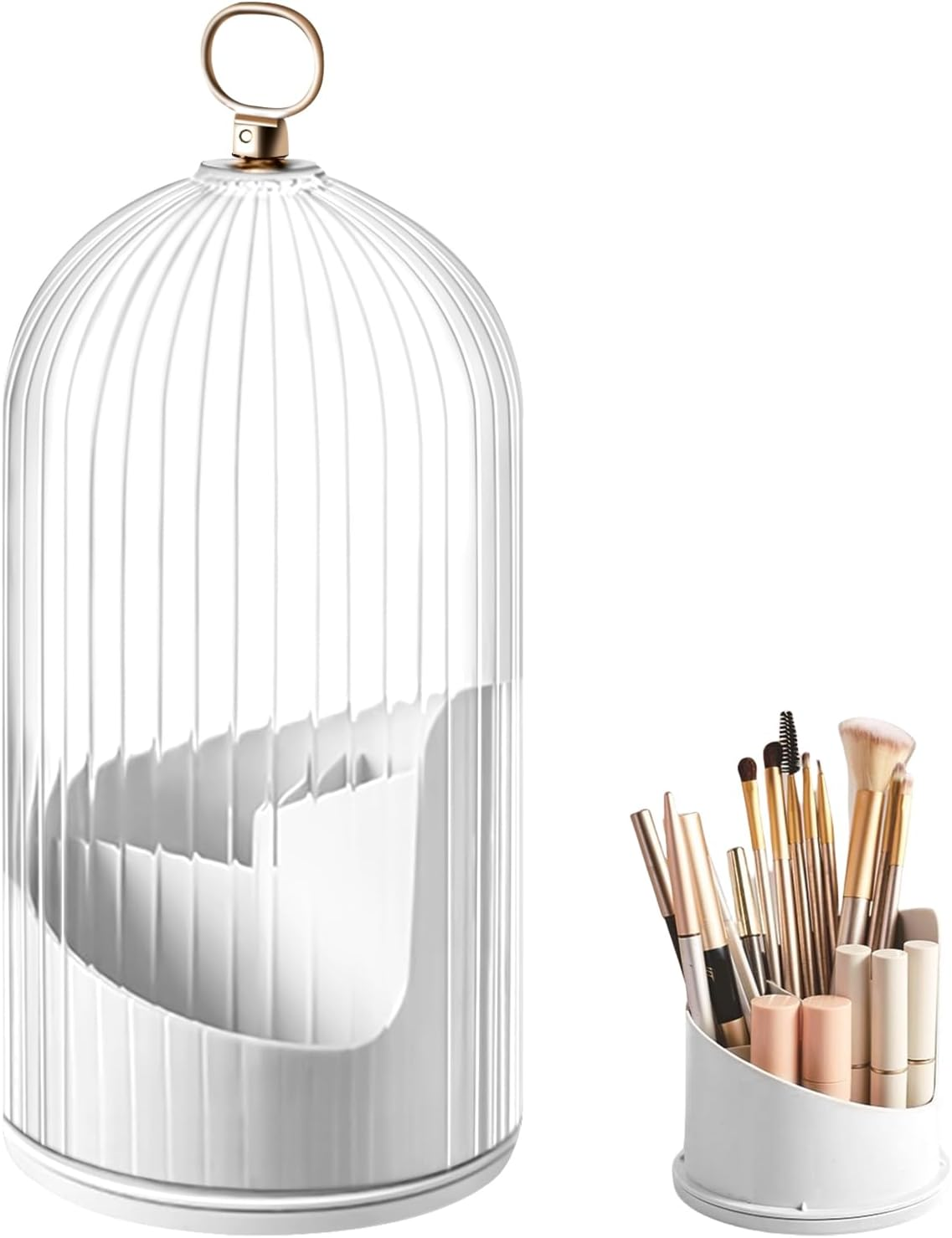 Enclosed Toothbrush Holder | Bathroom Organizer for Dressing Table - 360 Rotating Dustproof Makeup Brush Holder with Sliding Lid for Bathroom image number 4