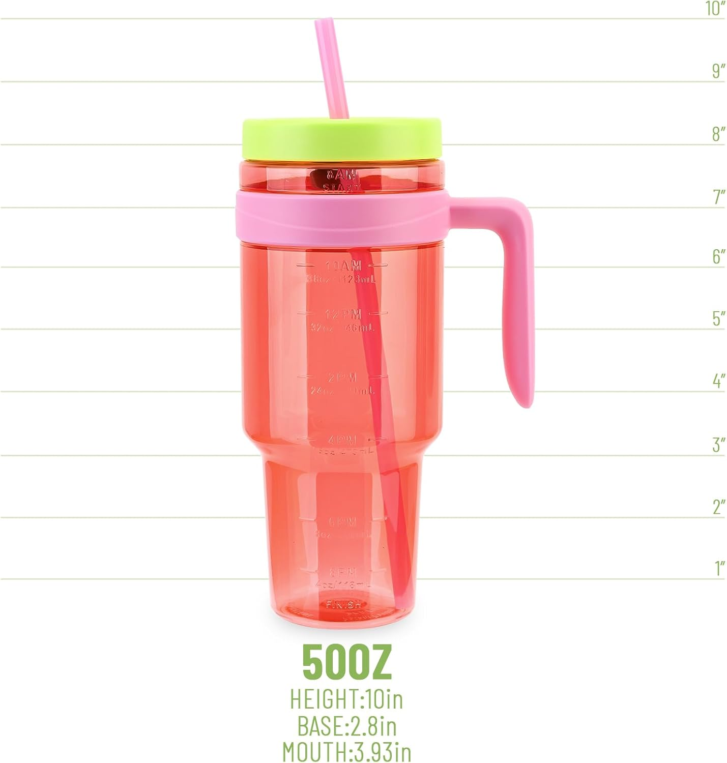 Cafezi 1.5L / 50Oz Reusable Tumbler with Straw & Lid, Bpa-Free Leakproof Tritan Drink Bottle with Time Markers, Wide Mouth Smoothie & Iced Coffee Cup &ndash; Ideal for Gym, Office, Camping & Travel