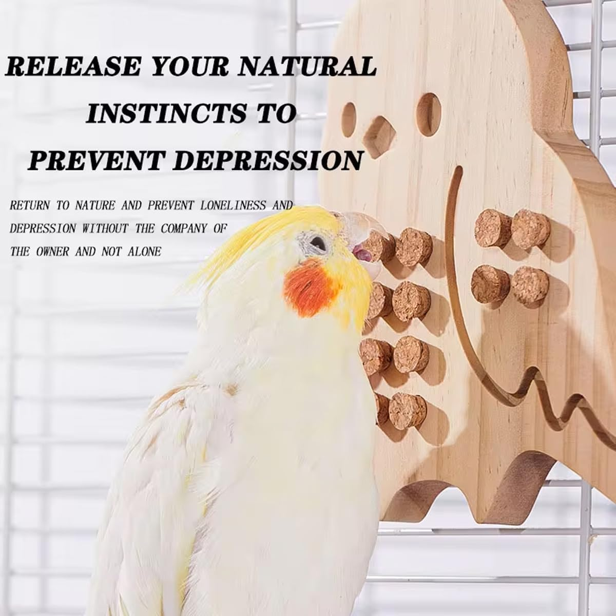 AIMALL Parrot Chew Toy, Stress Relief and Fun Puzzle for Birds, Durable Natural Wood with Metal Clip, 5.9" X 3.9", Safe & Non-Toxic image number 5