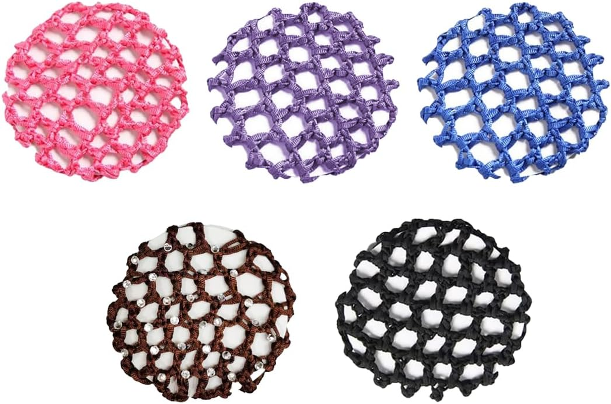 BEPSYOM Pack of 5 Hair Nets Ballet Bun Net Crystal Hair Net Ballet Hair Net Bun Nets Glitter (With Rhinestones) image number 3