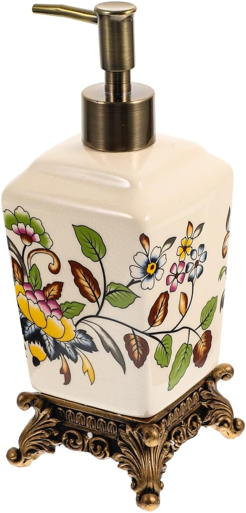 BESTOYARD Vintage Ceramic Soap Dispenser 340ML with Flower Printing Design, Easy-To-Use Lotion Holder for Home and Hotel Use image number 5