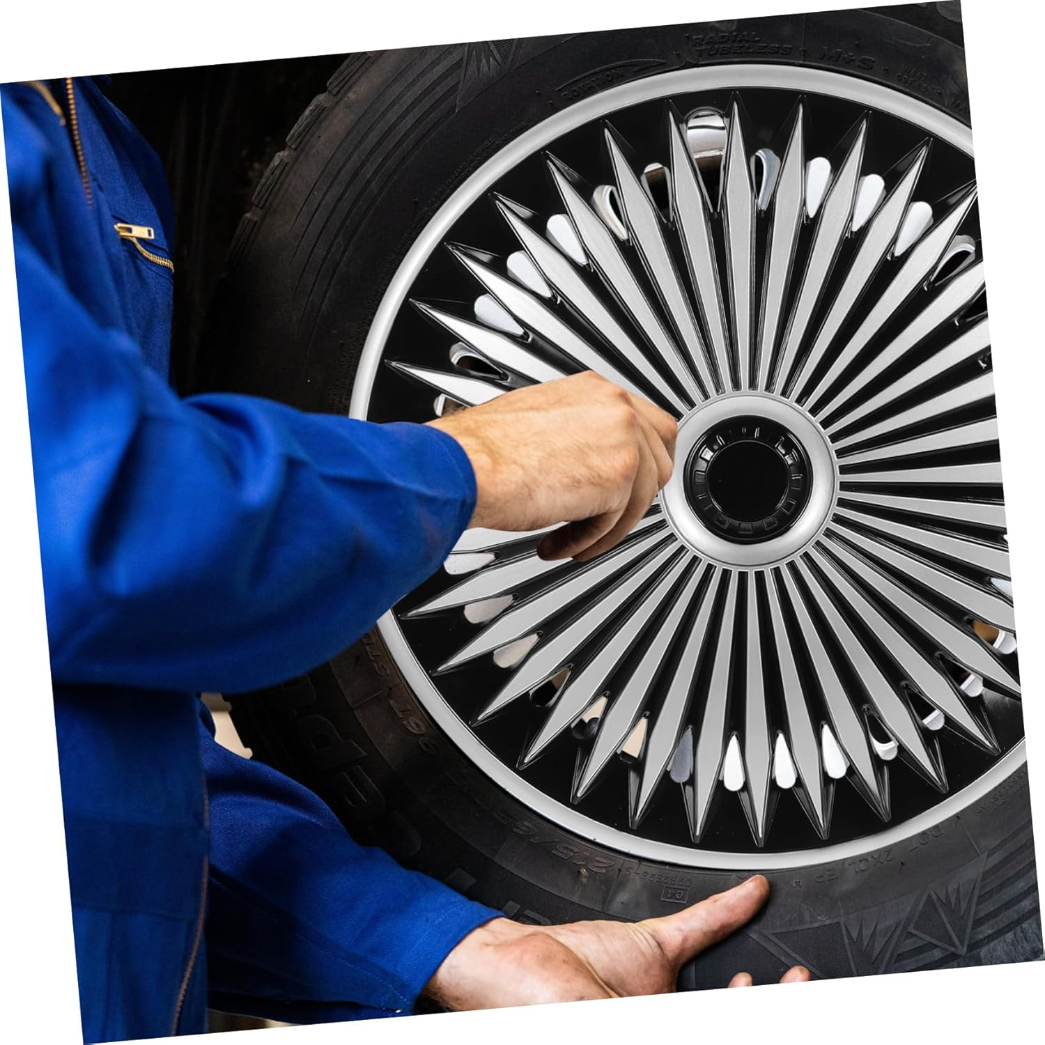 SEWOART Car Wheel Decorative Rim Cover Automotive Hub Caps Silver Black Easy Install image number 4