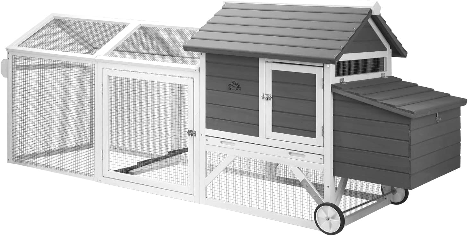 ALOPET Wooden Chicken Coop Rabbit Hutch, Large Pet House Run Cage W/Front Door, Sliding Window, Openable Asphalt Roof Outdoor Pet Hutch for Bunny Guinea Pig Small Animals, 150X68X96Cm, Brown & Green