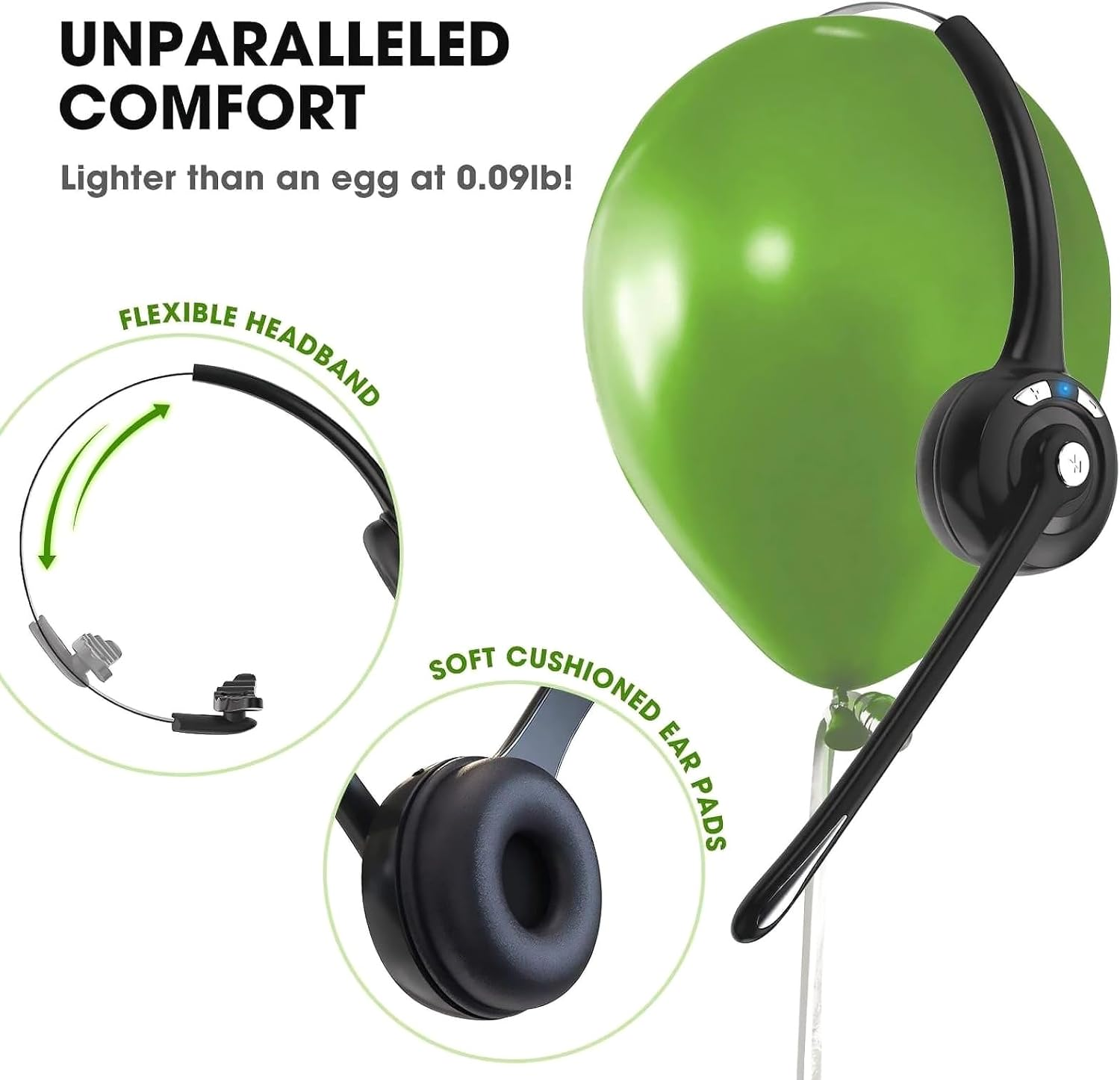 Wireless Headphone with 330&deg; Rotatable Mic & Adjustable Headband Clear Sound BT5.0 Over-Ear Headset Max 10M 13H Playtime