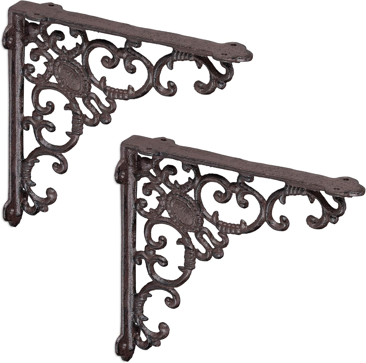 Relaxdays 2X Shelf Brackets, Cast Iron, Rack Support, Vintage Motif, HWD: 21.5 X 4 X 21.5 Cm, Angle for Shelves, White