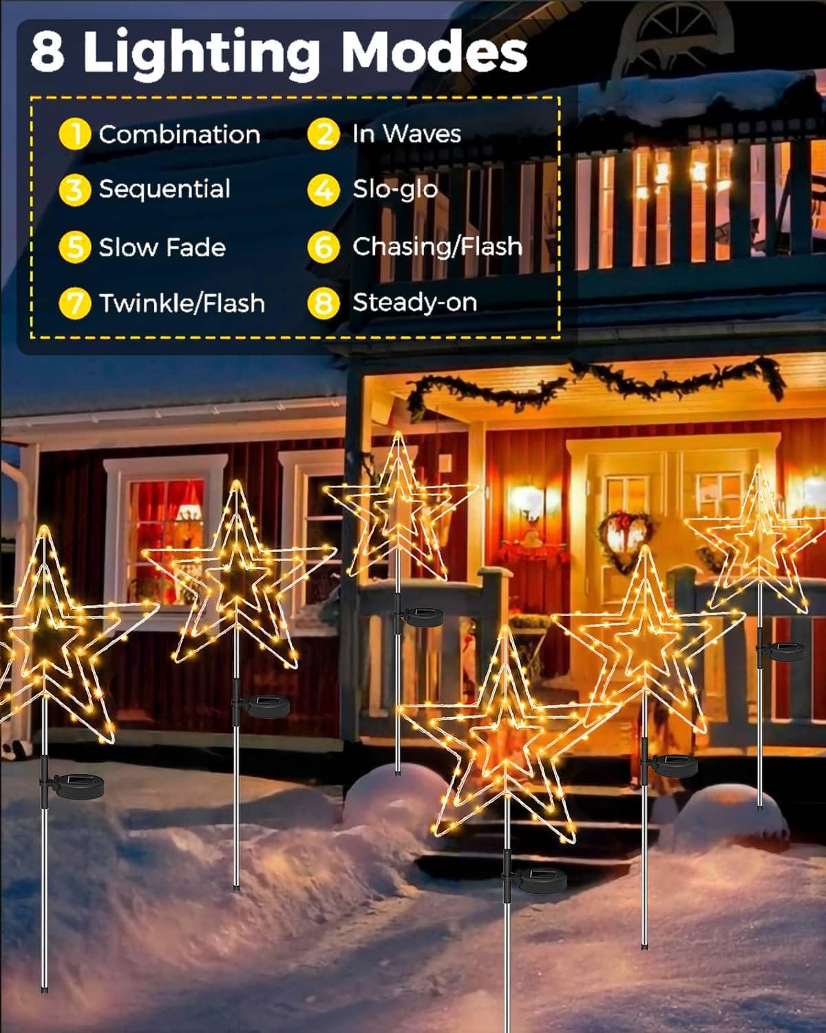 Redefun Solar Christmas Lighting Outdoor Star 2 Pieces 75 LED Garden Stake Christmas Illuminated 8 Modes Garden Stake Star Waterproof Christmas Star for Garden Christmas Decoration