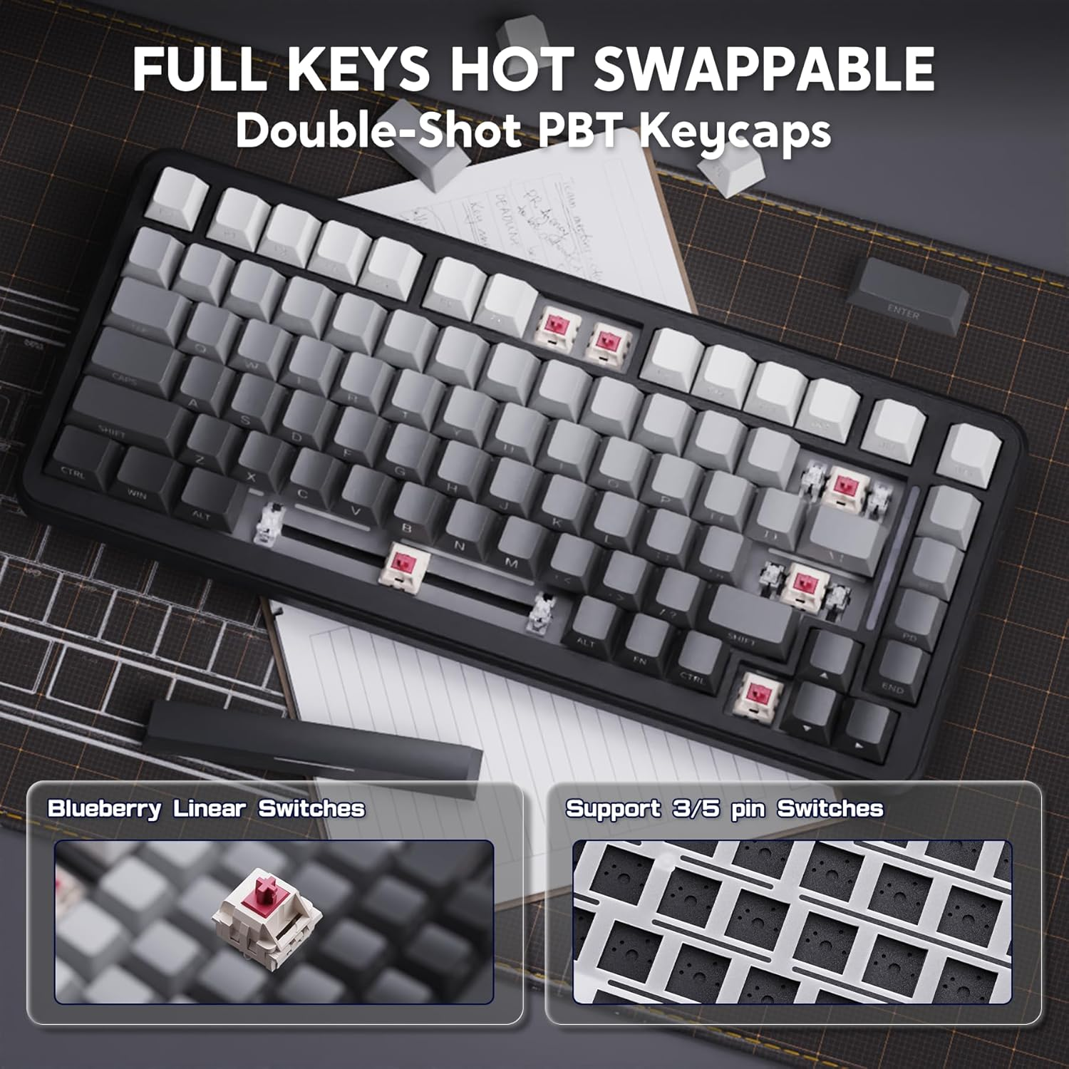 ATTACK SHARK M86 Jointed Mechanical Keyboard, 75% Tri-Mode RGB Wireless Gaming Keyboard (BT/2.4G/USB-C), Side Engraved, Hot Swappable, Pre-Lubricated Linear Switches, 4000Mah-Gradient Black - Gradient Black image number 2