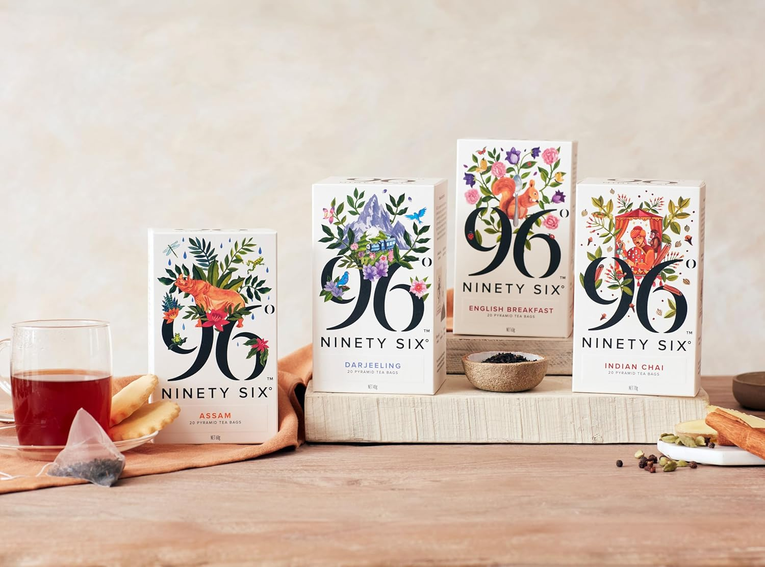 96&deg; Indian Chai - 20 Pyramid Tea Bags, Individually Wrapped, Strong, Spiced and Aromatic, Biodegradable Plant-Based Bags image number 4