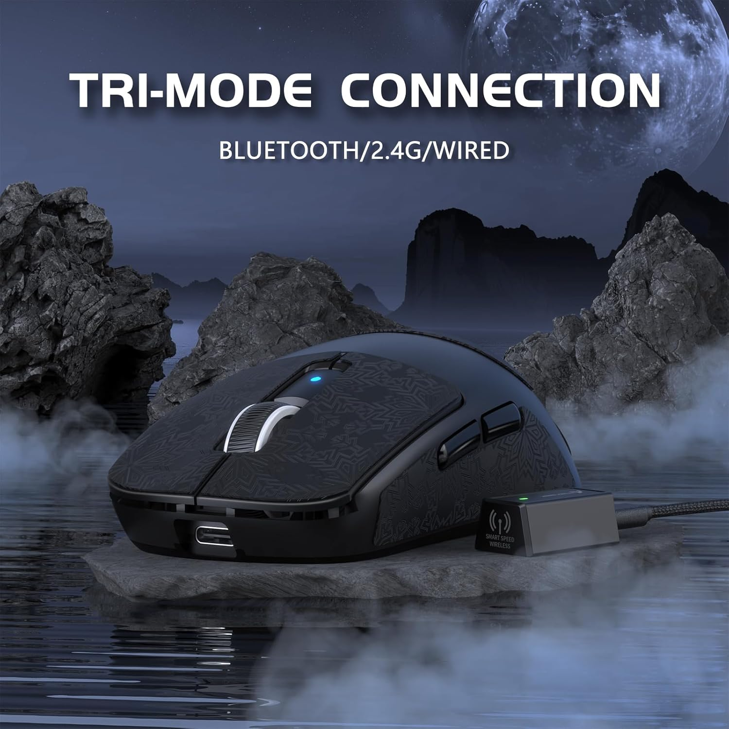 Attack Shark R6 Lightweight Wireless Gaming Mouse,Paw 3950Max Sensor Computer Mouse with Nordic 52480,8Khz Polling,42K Dpl, Optaicl Switch,Usb-C Charging,7 Programmable Buttons(Black & Sticker)