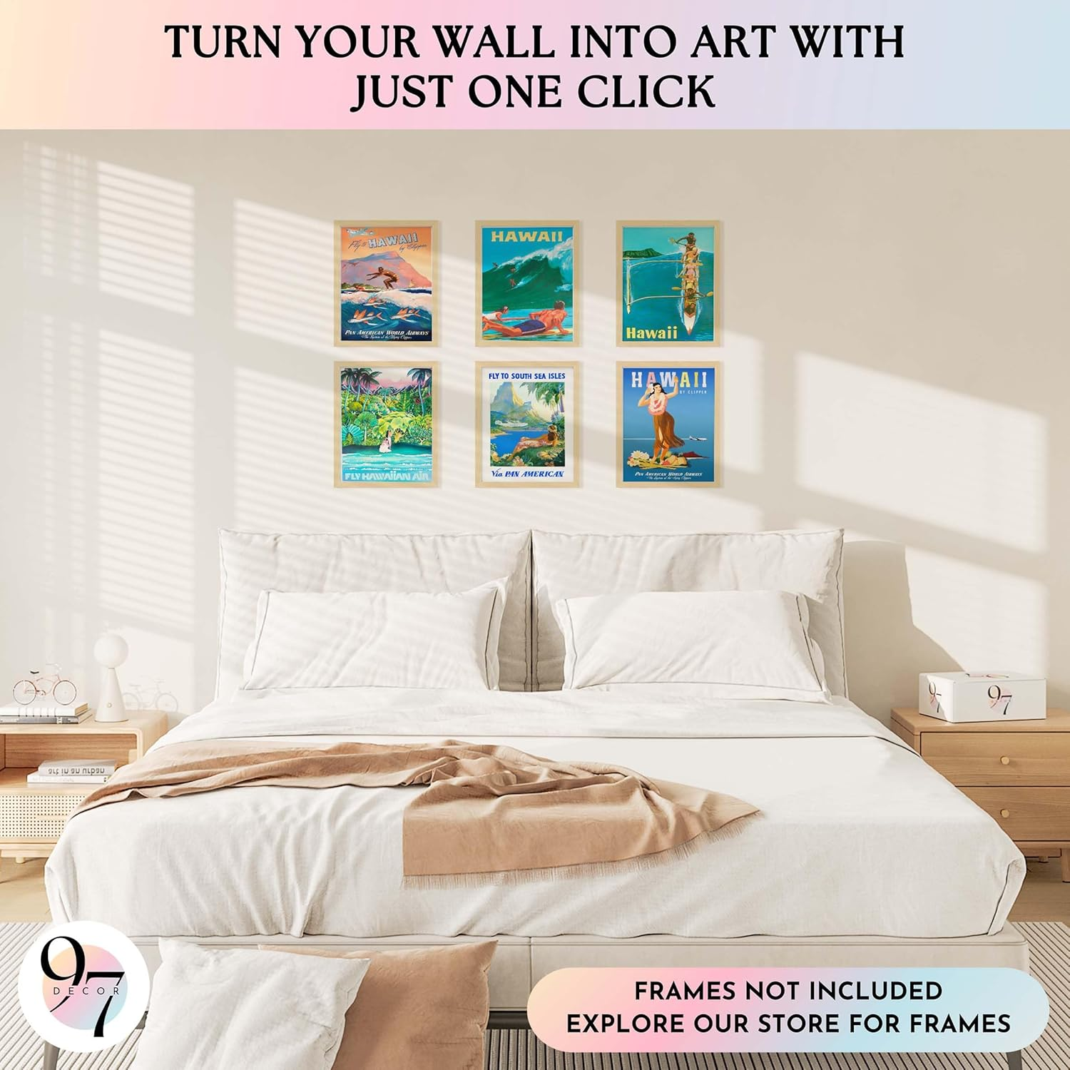 97 DECOR Hawaii Room Decor - Vintage Hawaiian Art Wall Decor, Surf Poster, Surfing Pictures Wall Art, Retro Hawaii Posters, Summer Tropical Beach Hawaiian Island Print for Home Bedroom (8X10 | 20X25 Cm UNFRAMED) image number 6