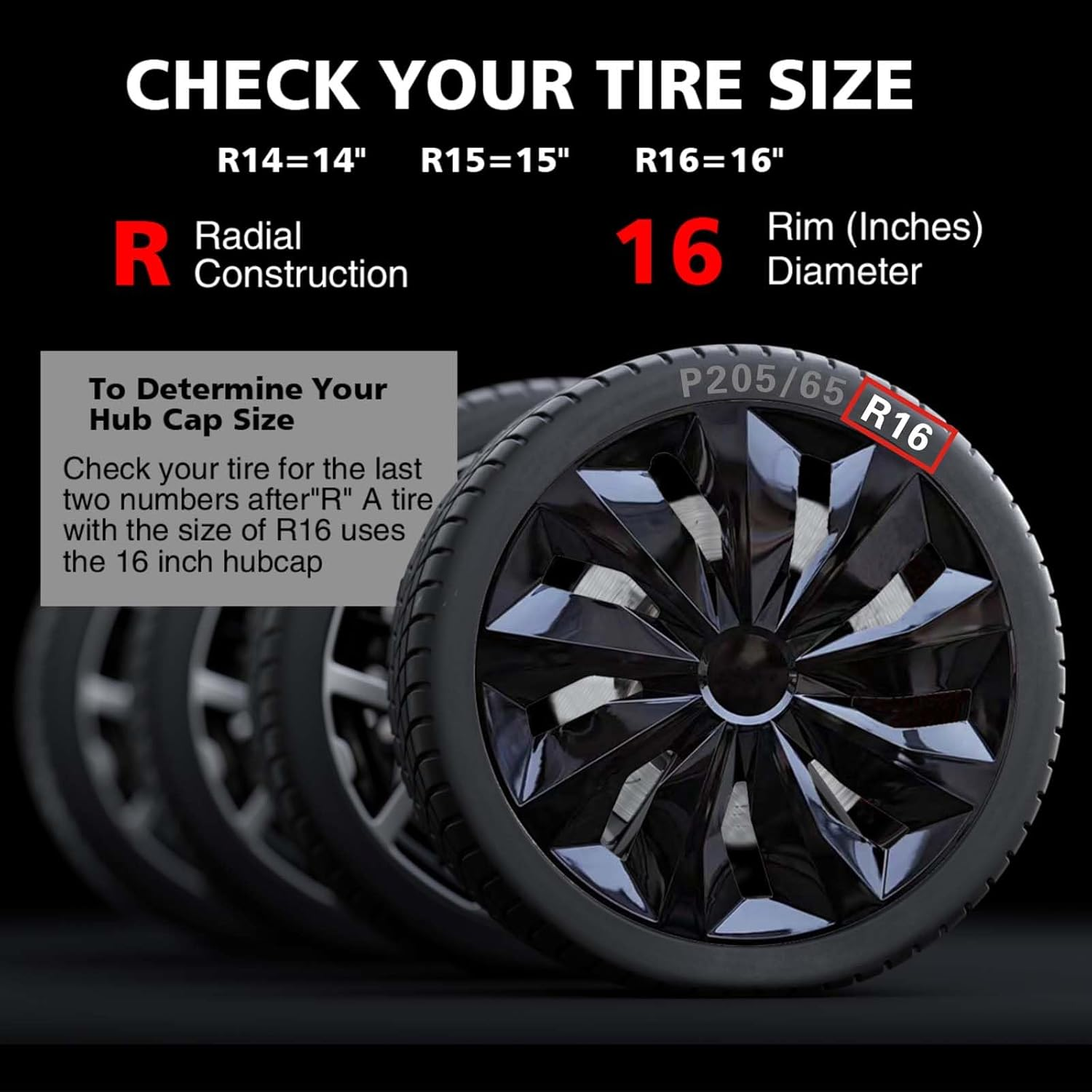 YOLOCKEY 4-Pack Hubcap Wheel Cover Replacement 16Inch Hub Caps Universal Wheel Rim Cover ABS Material Exterior Accessories for Car Trunk SUV image number 3