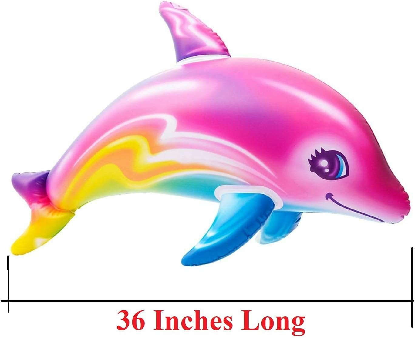 'Zugar Land Large 36'' Pink Rainbow Colorful Dolphin Inflatable Pool Toy (Pack) Inflate Beach Poolside Aquatic Themed Decor Birthday Party Decoration' image number 3