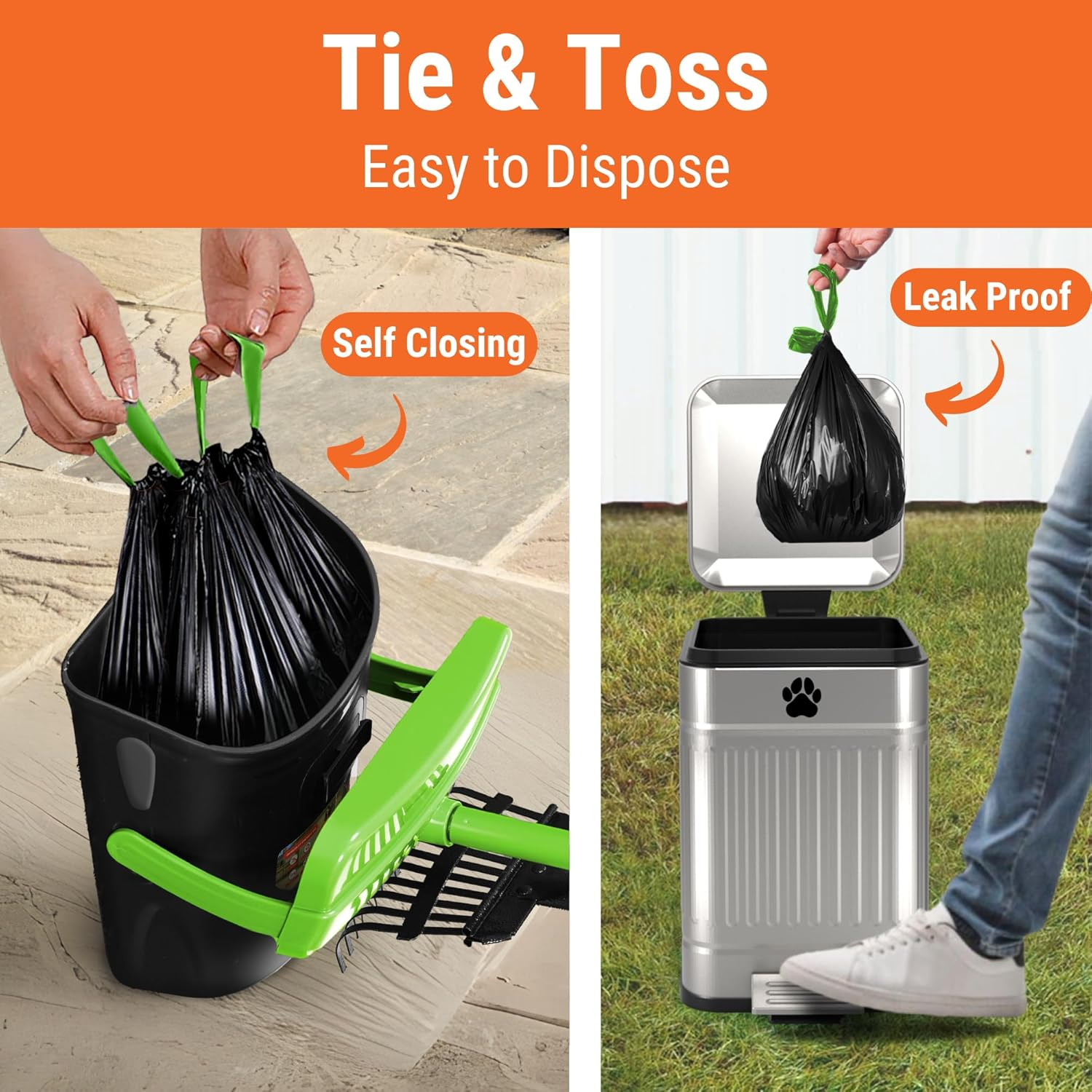 Pupzle Dog Pooper Scooper with Bag Attachment, 39" Adjustable Long Handle Heavy Duty Metal Poop Scoop for Yard, Non-Breakable Swivel Bin and Rake, 25 Waste Bags for Large Dog, Poop Scooper for Dogs