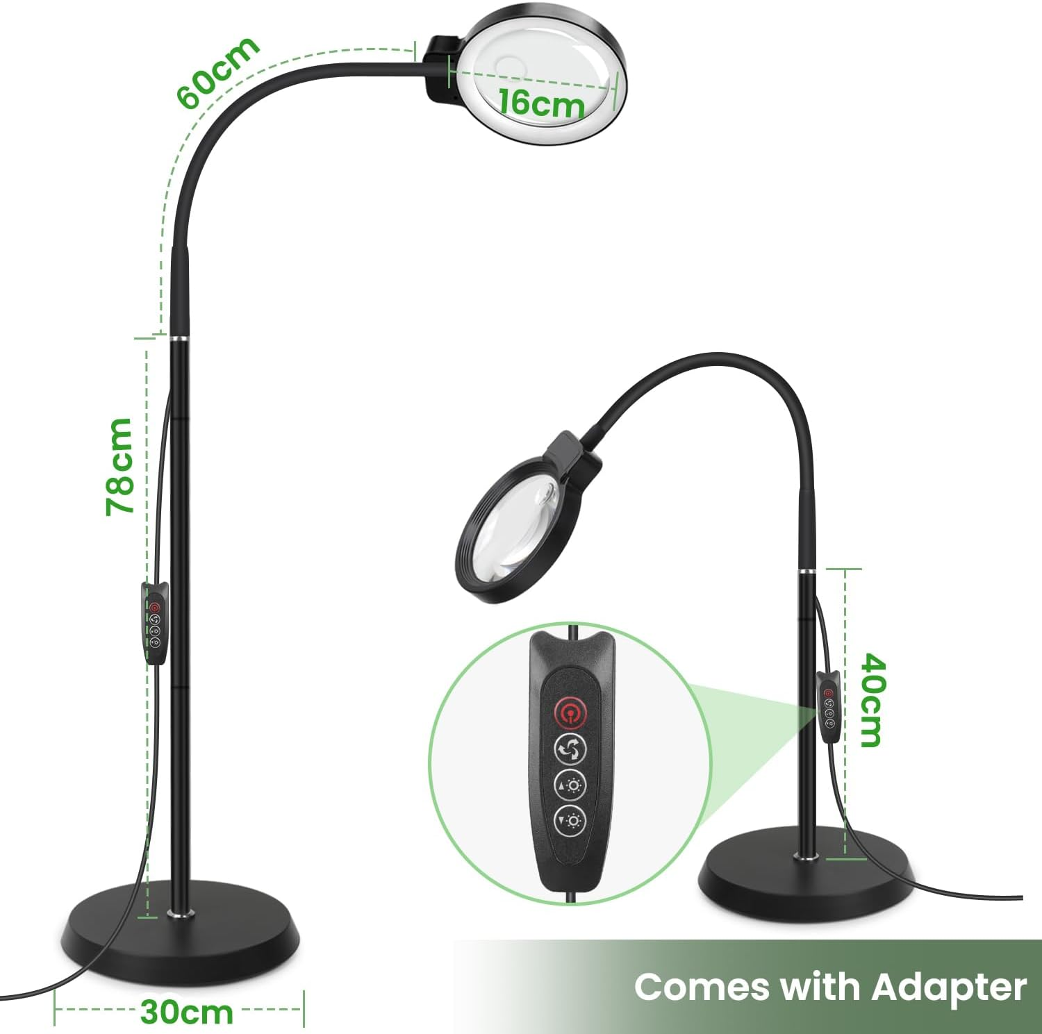 Magnifying Floor Lamp with Stand 10X 20X Magnification, 72 LED Flexible Gooseneck Light, 3 Color Modes, Adjustable Brightness, Dimmable Magnifier Glass for Repair, Sewing, Crafts image number 5