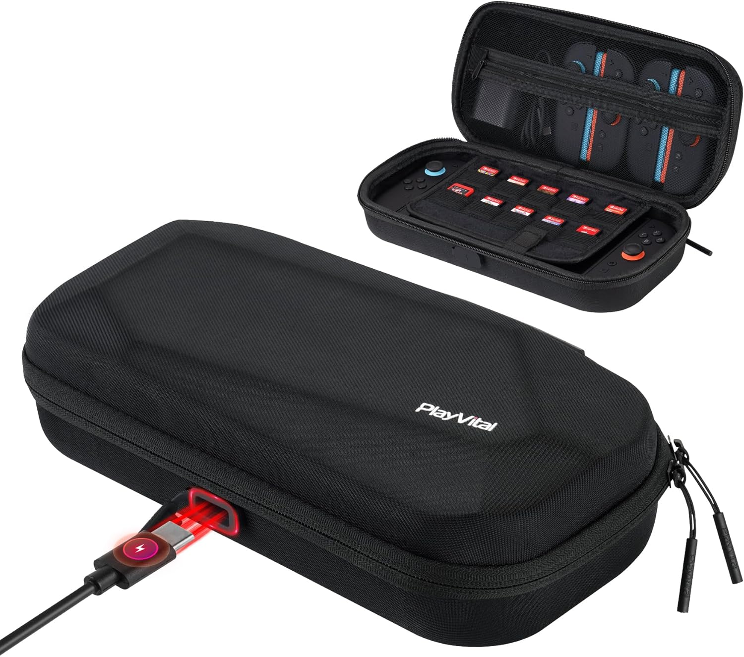 Playvital Carrying Case for Nintendo Switch 2 with Silicone Charging Port, Portable Travel Case with 10 Game Card Slots, Shockproof Protective Hard Shell for Switch 2 Accessories Storage &ndash; Black image number 4