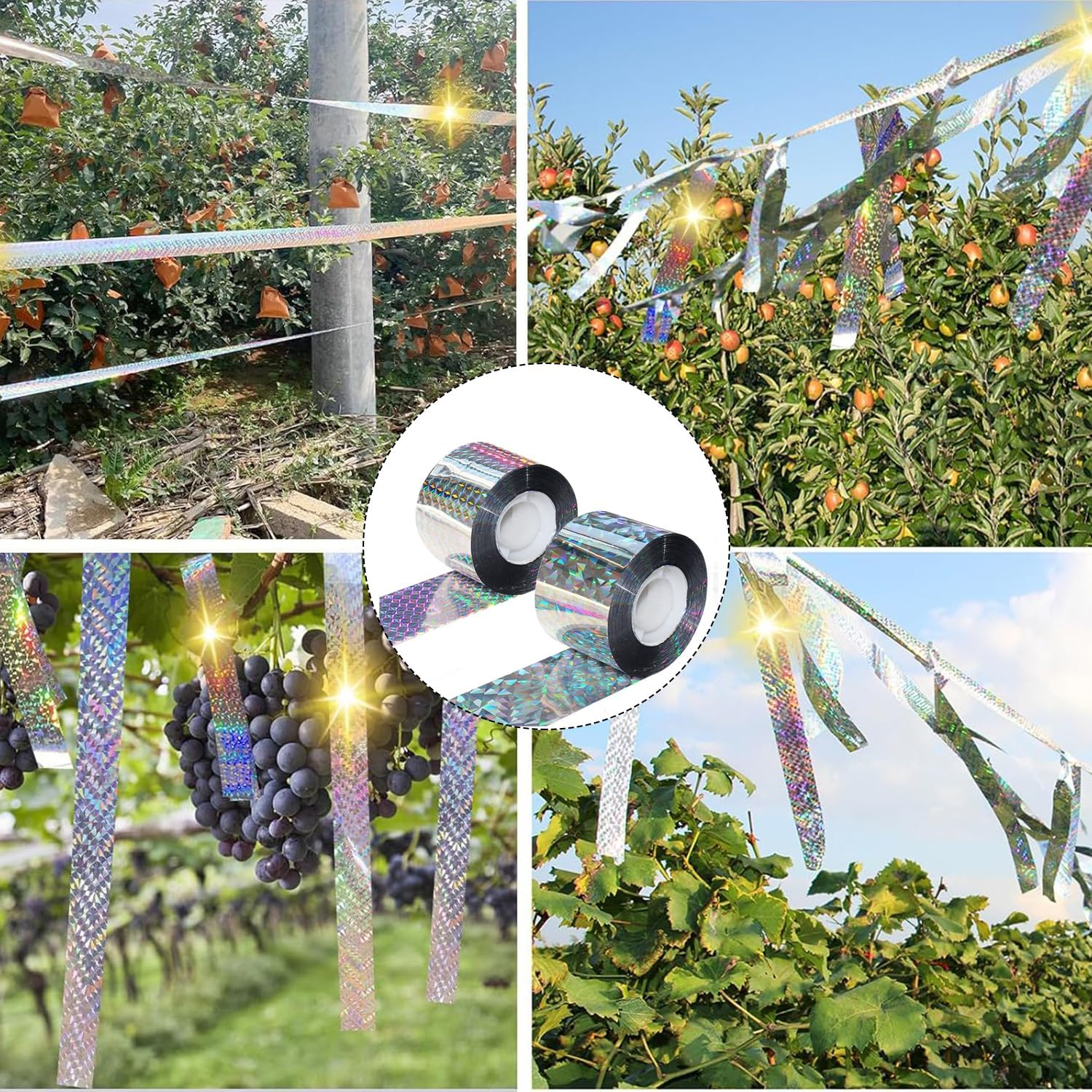 Lyfengdeam 2 Rolls Bird Scare Reflective Ribbon Flashing Tape Holographic Reflective Double-Sided Yard Fence Garden Porch Decoration Accessories Keep Away Flashing Ribbon for Pigeons Hawk Woodpeckers image number 1