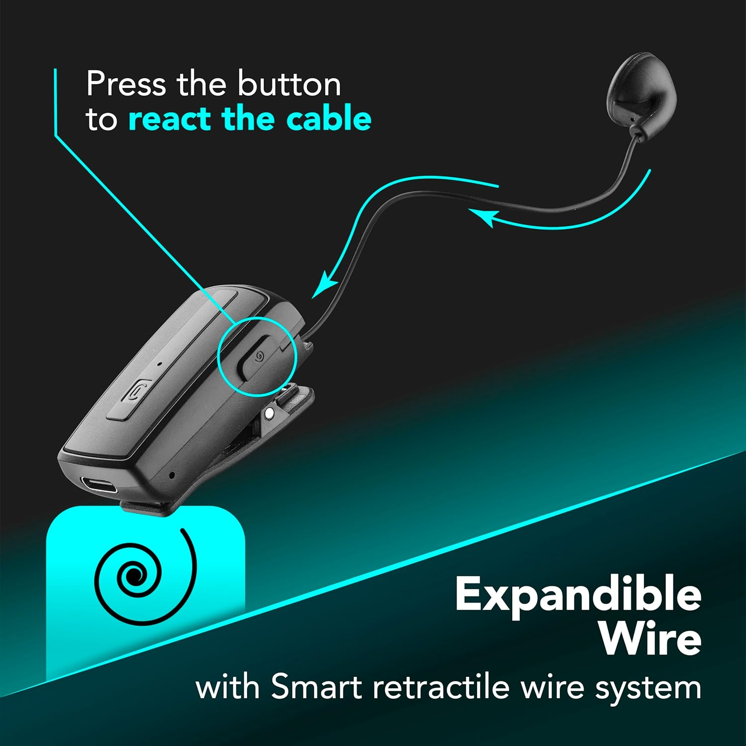 Cellularline Roller Clip Bluetooth Headset with Retractable Cable - Black/Grey image number 4