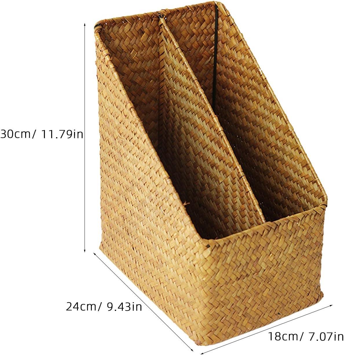 RUNROTOO Hand-Woven Caramel Color Document Organizer Basket for Desktop File Storage and Office Books Holder, Woven Storage Box Suitable for Desk Organization