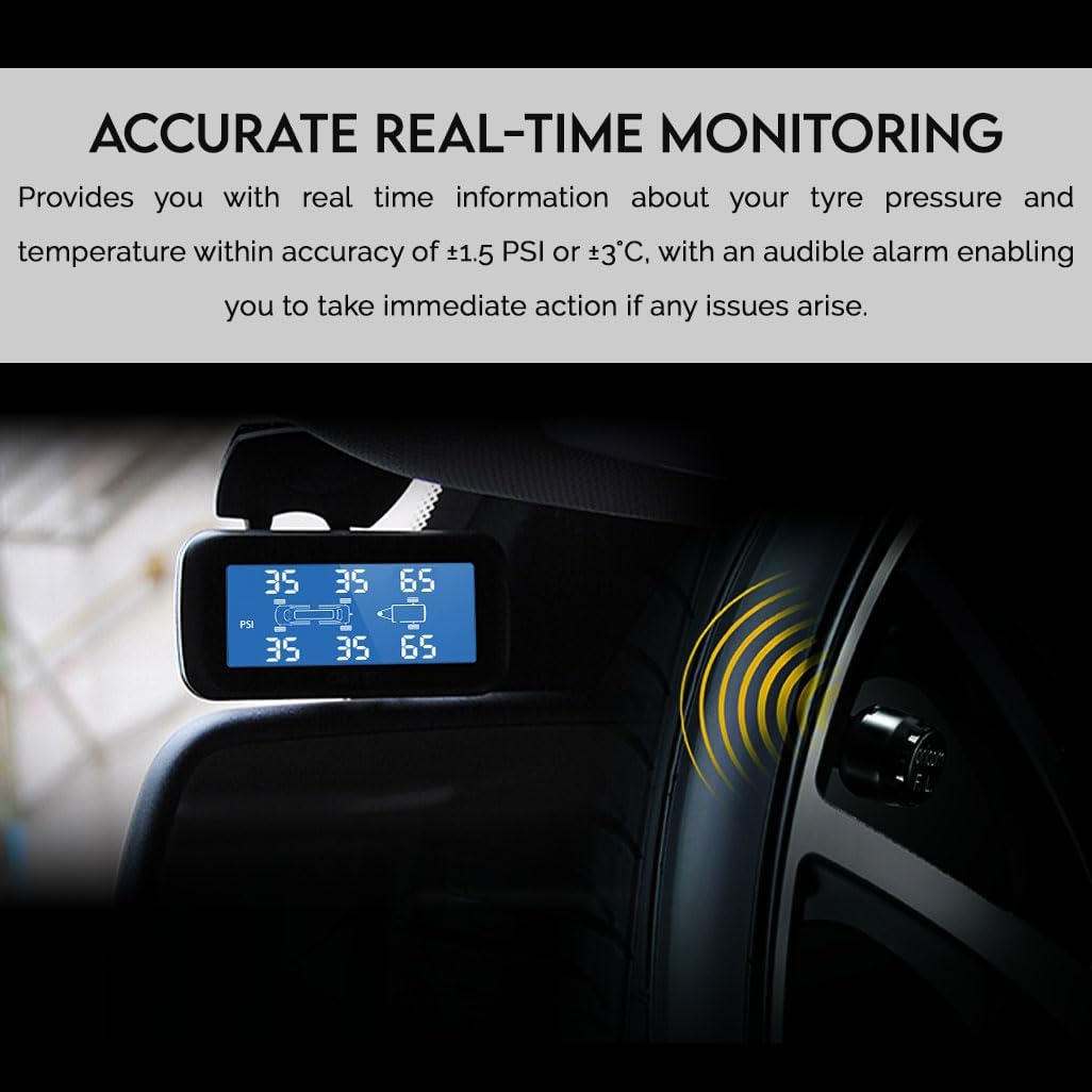 Elinz Tyre Pressure Monitoring System with 6 External Waterproof Sensors Trailer Caravan TPMS, Easy to Install, 5 Alarm Modes