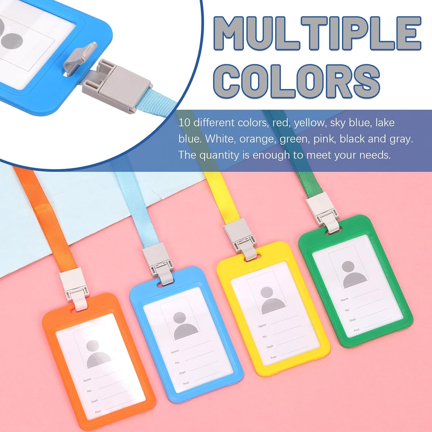 Glarks 10Pcs Vertical Double Sided Clear ID Badge Card Holder with Neck Lanyard Set, 10 Colors Waterproof Type Plastic Name Tag Badge ID Card Holder and Lanyard for Work ID and Office School image number 1