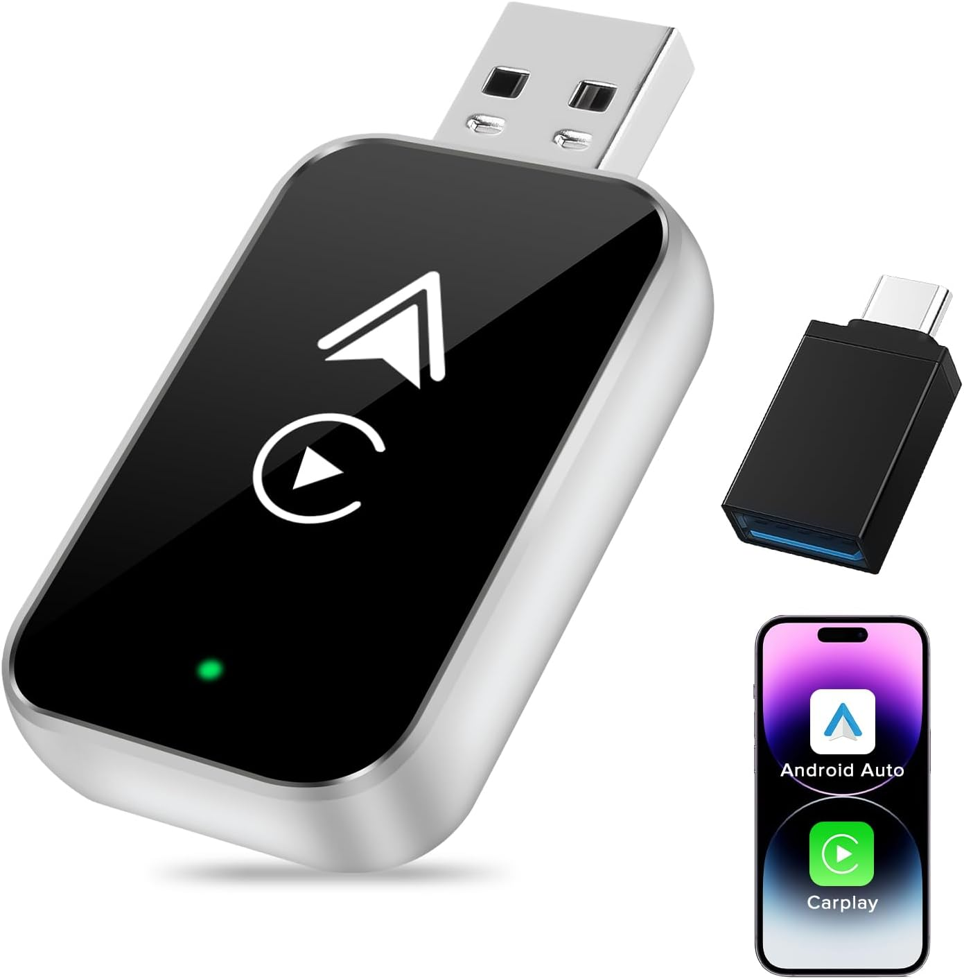 Necomi Wireless Carplay Adapter for Iphone/Android,2 in 1 Upgrade Wireless Auto Adapter, Dongle Plug and Play, No Delay,For Iphone Ios 10+/ Android 11+/ Cars 2017+