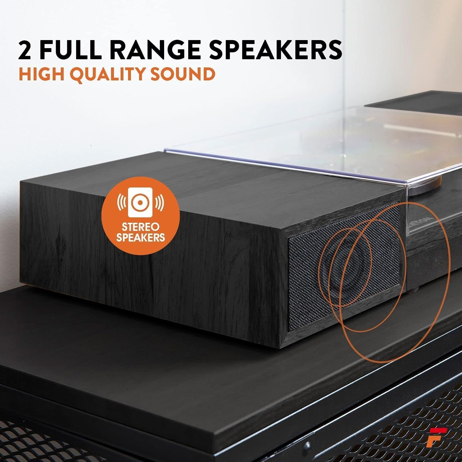 Fenton RP165B Retro Vinyl Player - Bluetooth Turntable with Built-In Speakers, 3-Speed Selectable (33 1/3, 45, 78 RPM), Wireless Audio Streaming, Auto-Stop, Black/Grey Finish image number 5