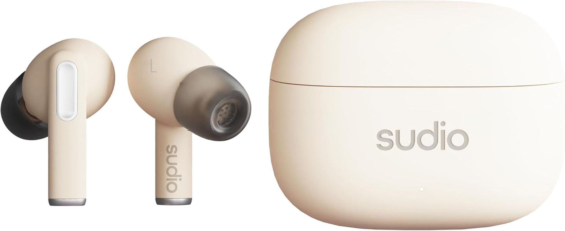 Sudio A1Pro Sand In-Ear Earphones with Bluetooth, Touch Control with Compact Wireless Charging Cradle, IPX4 Protected, Active Noise Cancellation, with Integrated Microphone, Premium Crystal Sound