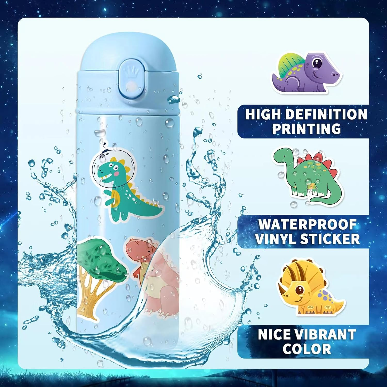 100PCS Dinosaur Stickers, Cute Waterproof Cartoon Stickers for Kids, for Stationery, Luggage, Teaching Rewards(Dinosaurs) image number 2