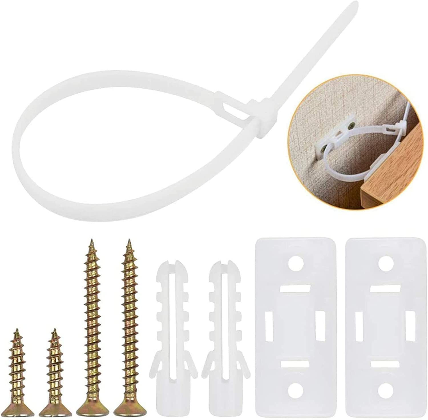 10 Sets Furniture Safety Straps, Falling Furniture Prevention Device, Anti-Tip Furniture Wall Anchors Kit, Furniture Fix to Wall for Baby Proofing and Pet Protecting