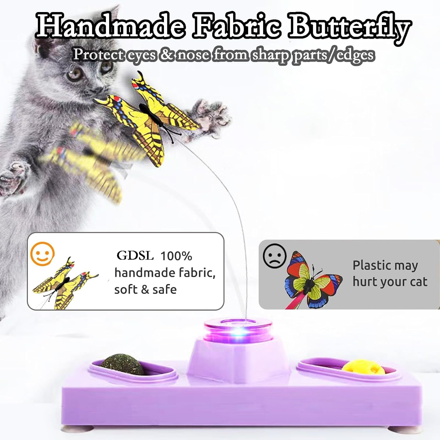 Cat Toys 3 in 1 Interactive Cat Toys for Indoor Cats - with Interactive Butterfly Flutter,Track Balls and Catnip image number 5