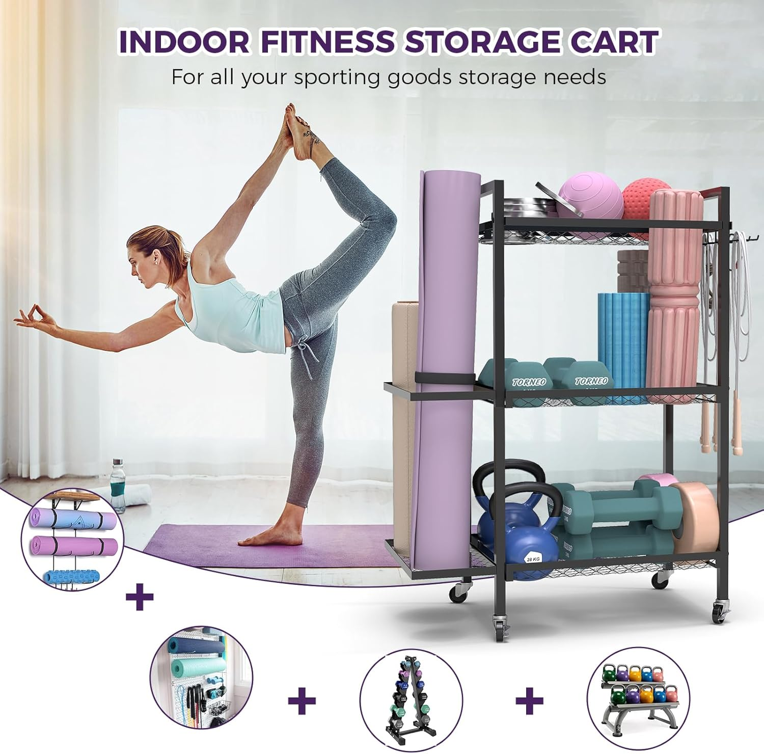 Yoga Mat Storage Sports Mat Exercise Equipment Storage Basket Training Equipment Yoga Mat Fitness Dumbbell Organiser Shelf Storage Basket Storage Rack Trolley
