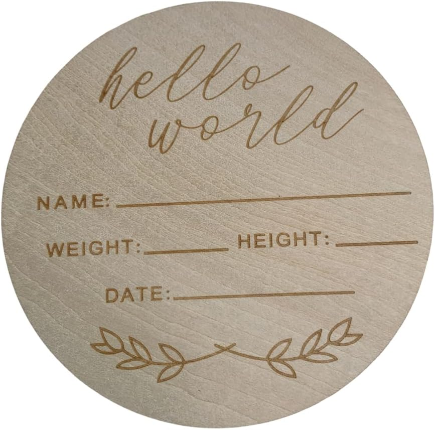 Wooden Baby Announcement Disc &ndash; Newborn Photo Prop & Keepsake Sign | Baby Gift | Birth Announcement Plaque &ndash; Multiple Designs Available (Hello I'M New Here) image number 1