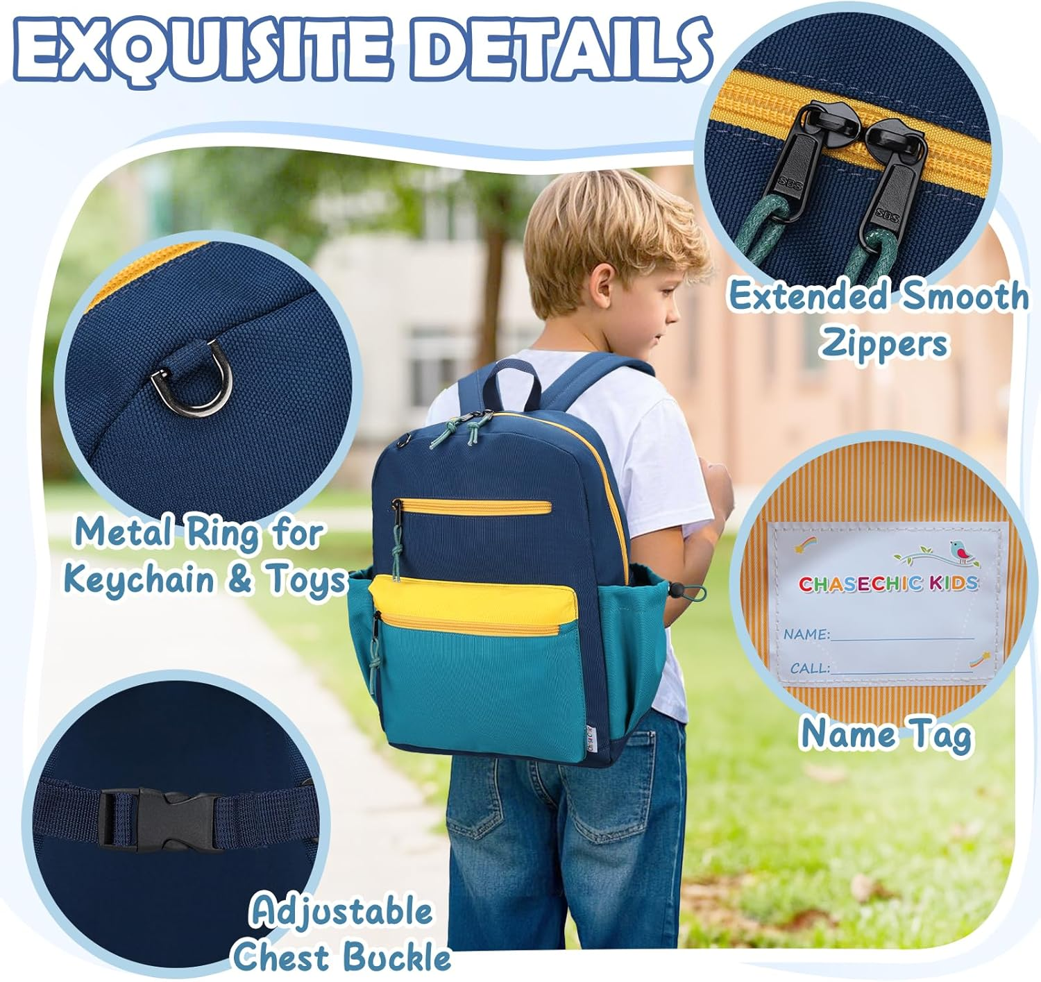 Chase Chic Kids Backpack, Cute School Bag with Security Reflective Strips, Lightweight Toddler Rucksack with Bottler Holder image number 7