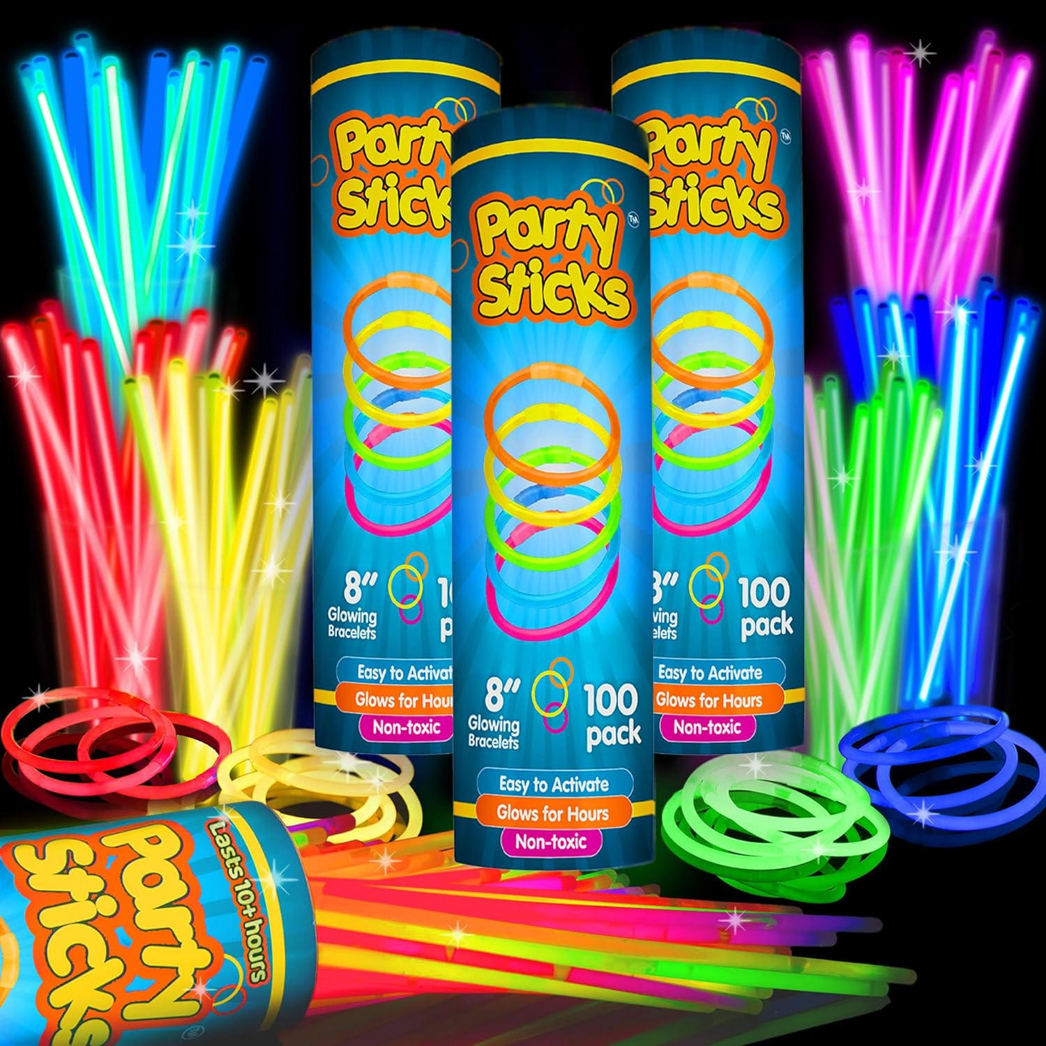 Glow Sticks Bulk Party Favors 300Pk - 8" Glow in the Dark Party Supplies Light Sticks, Halloween Decorations, Glow Necklaces and Bracelets for Kids image number 3