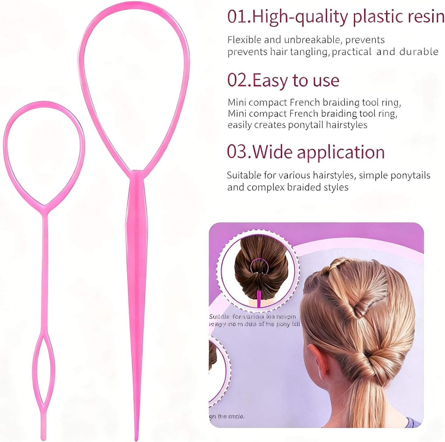 5Pcs Pink Slick Back Brush Set - Topsy Tail Tool, Volumizing Teasing Comb for Women & Girls, Flyaways Control & Edge Styling