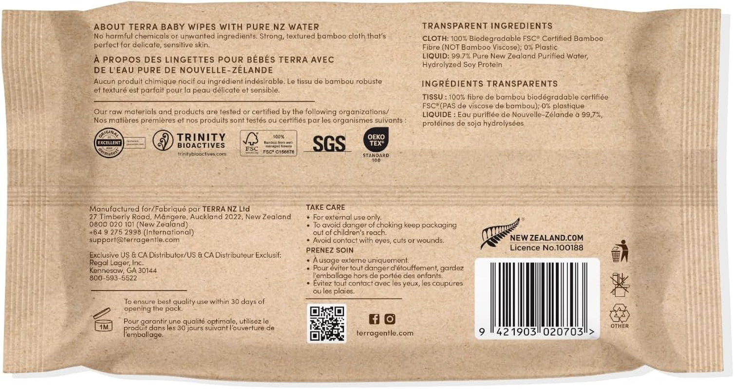 Terra Bamboo Baby Pure Water Wipes &ndash; 99.7% Pure New Zealand Water, 100% Biodegradable Bamboo Fiber, 0% Plastic, Unscented, Suitable for Sensitive Skin &ndash; 12 Packs (840 Wipes) image number 4