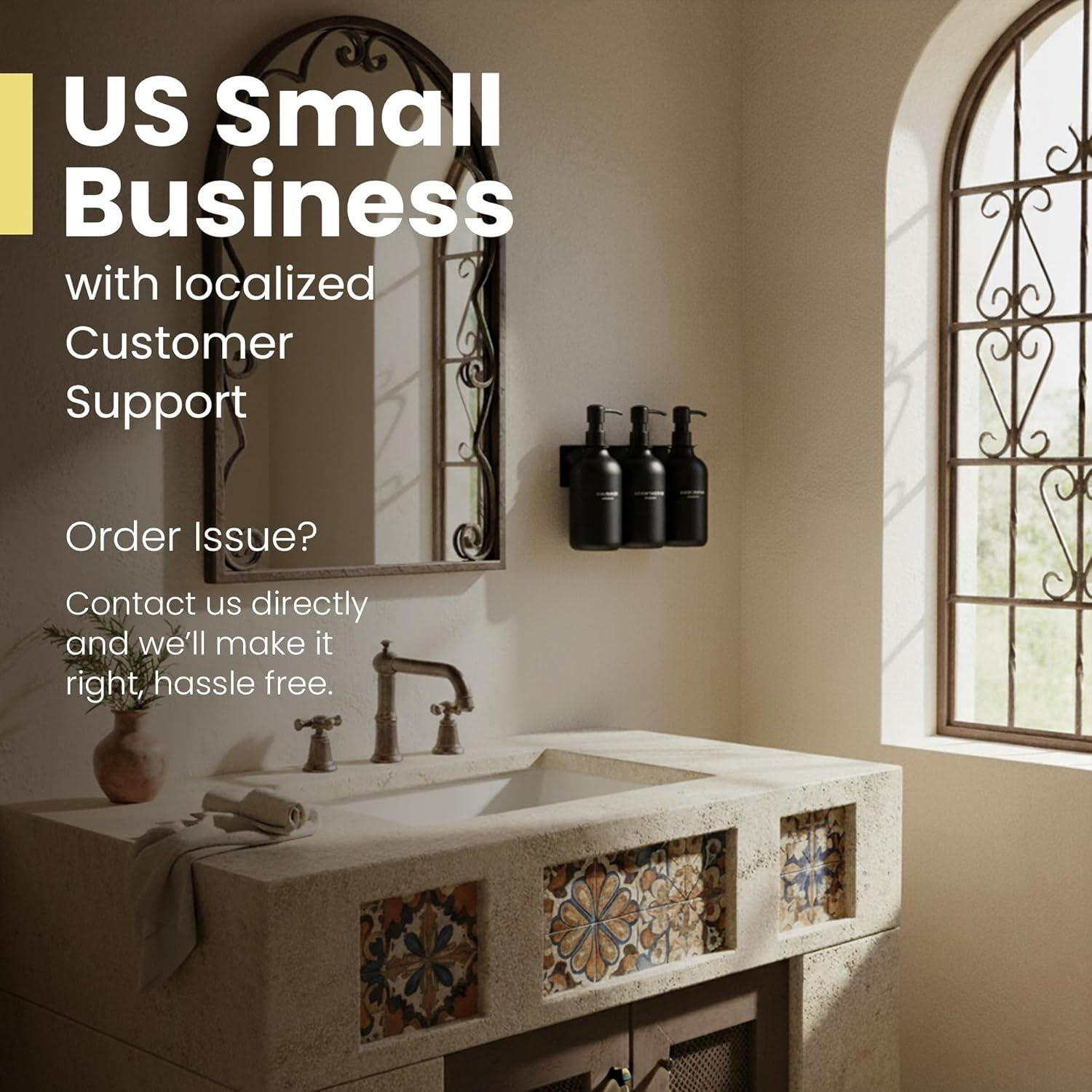 MAISONOVO Shampoo Dispenser for Shower Wall 3 Chamber - Drill Free Shower Soap Dispenser Wall Mount with Waterproof Labels | 3 Black Plastic Bottles with Black Metal Pumps - Black Set Of 2 image number 5