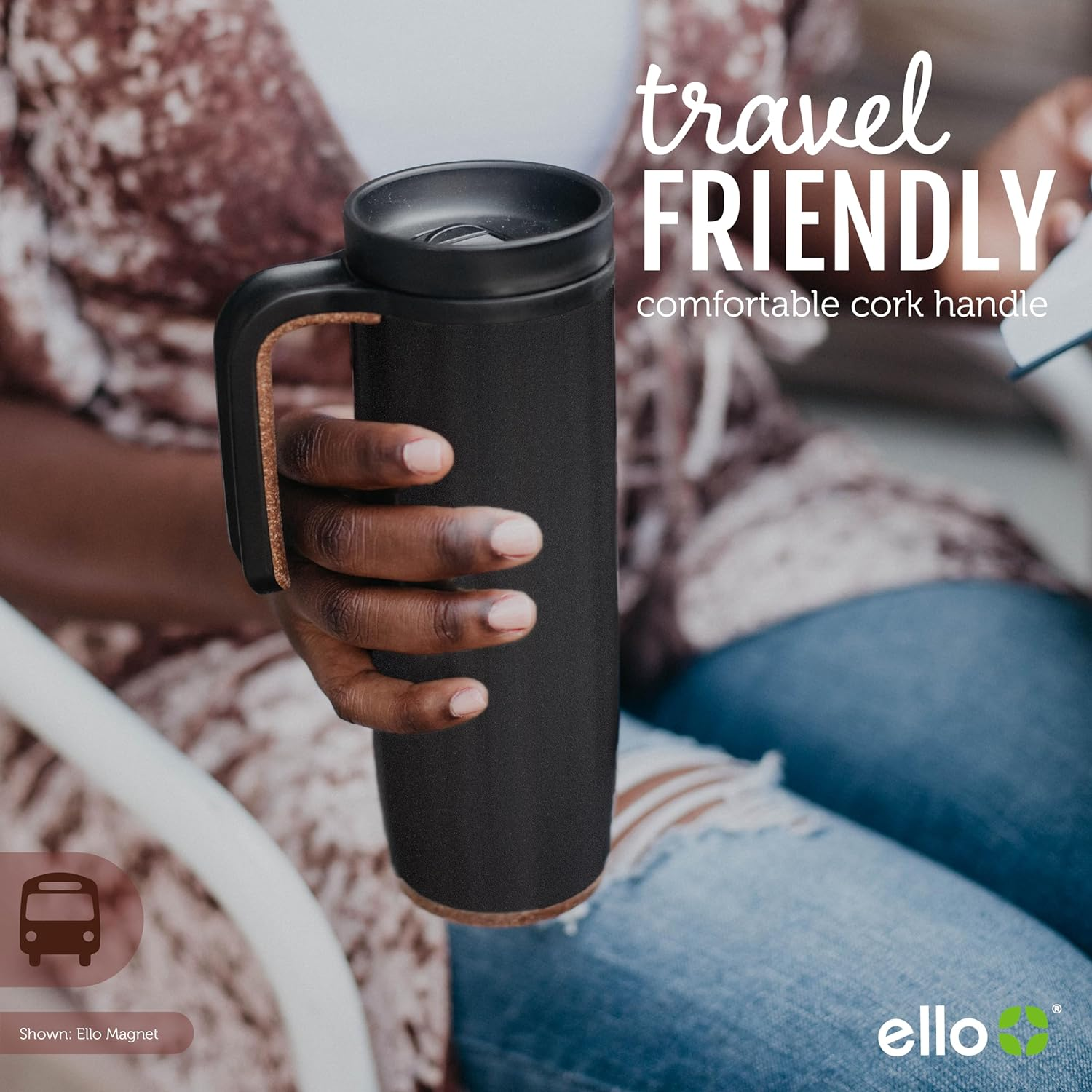 Ello Magnet 18Oz Vacuum Insulated Stainless Steel Travel Mug with Side Handle and Leak-Proof Slider Lid and Built-In Coaster, Keeps Hot for 5 Hours, Perfect for Coffee or Tea, Bpa-Free image number 4