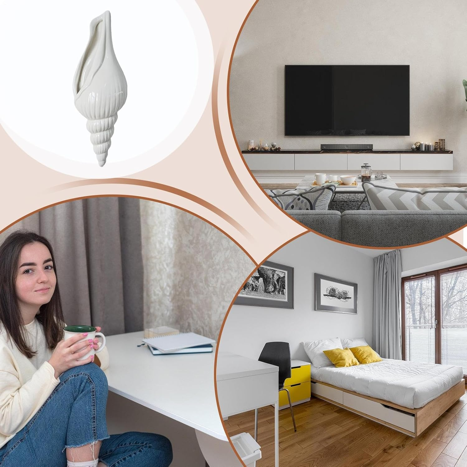 Decorative Vase &ndash; Sculptural Vase in the Shape of a Shell,Ceramic Wall Decor for Living Room, Bedroom and Apartment &ndash; Home Decoration Wall Mounted image number 6