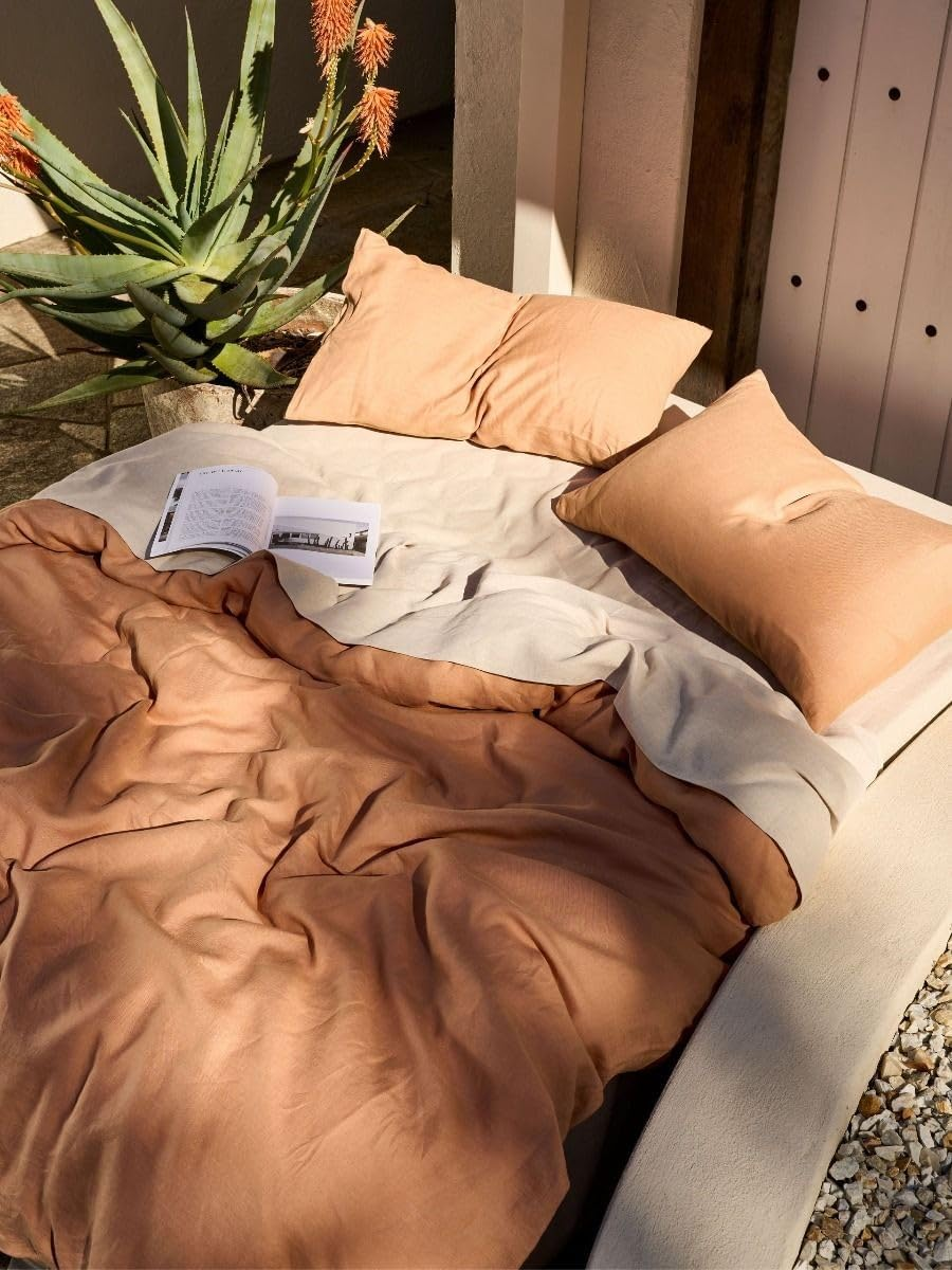 Linen House Nimes Quilt Cover Set, Clay, Queen Bed