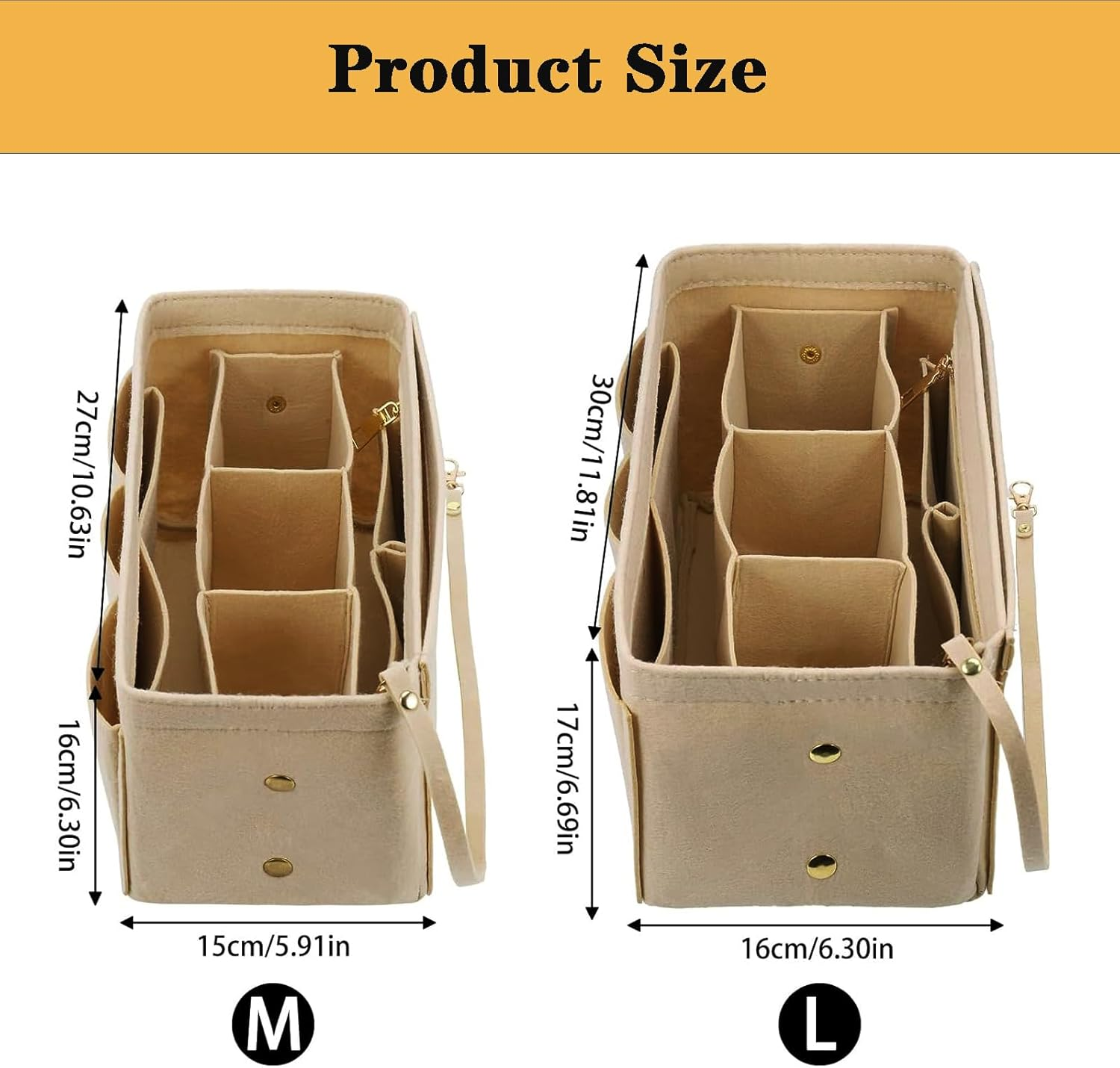 Jhzxing Interior Storage Bag with Multi-Pocket Organizer, Bag in Bag for Women with Zipper Bag, Tote Bag Organizer, Felt Handbag Organizer (M)