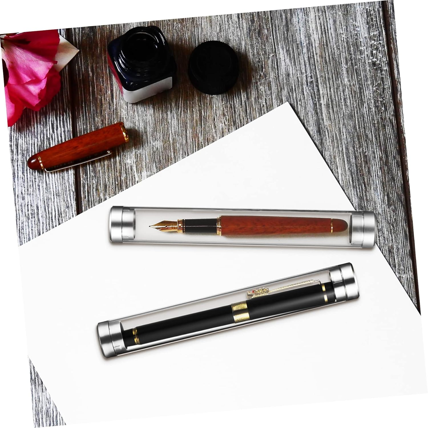 HOUDERCO 10Pcs Acrylic Pen Storage Cases Cylinder Tube Holder for Office and School Desk Accessories, Pen Display Box Suitable for Business and Student Use image number 4